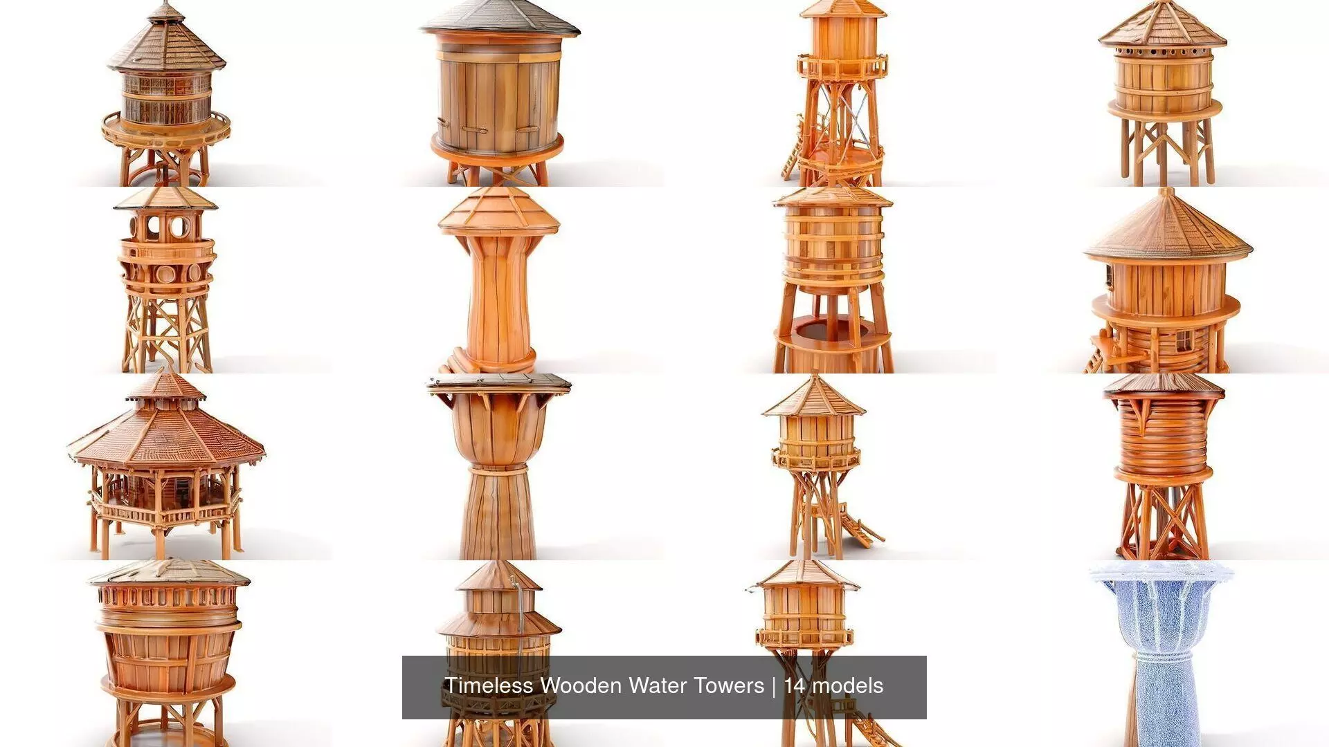 Timeless Wooden Water Towers 3D Model Collection_0