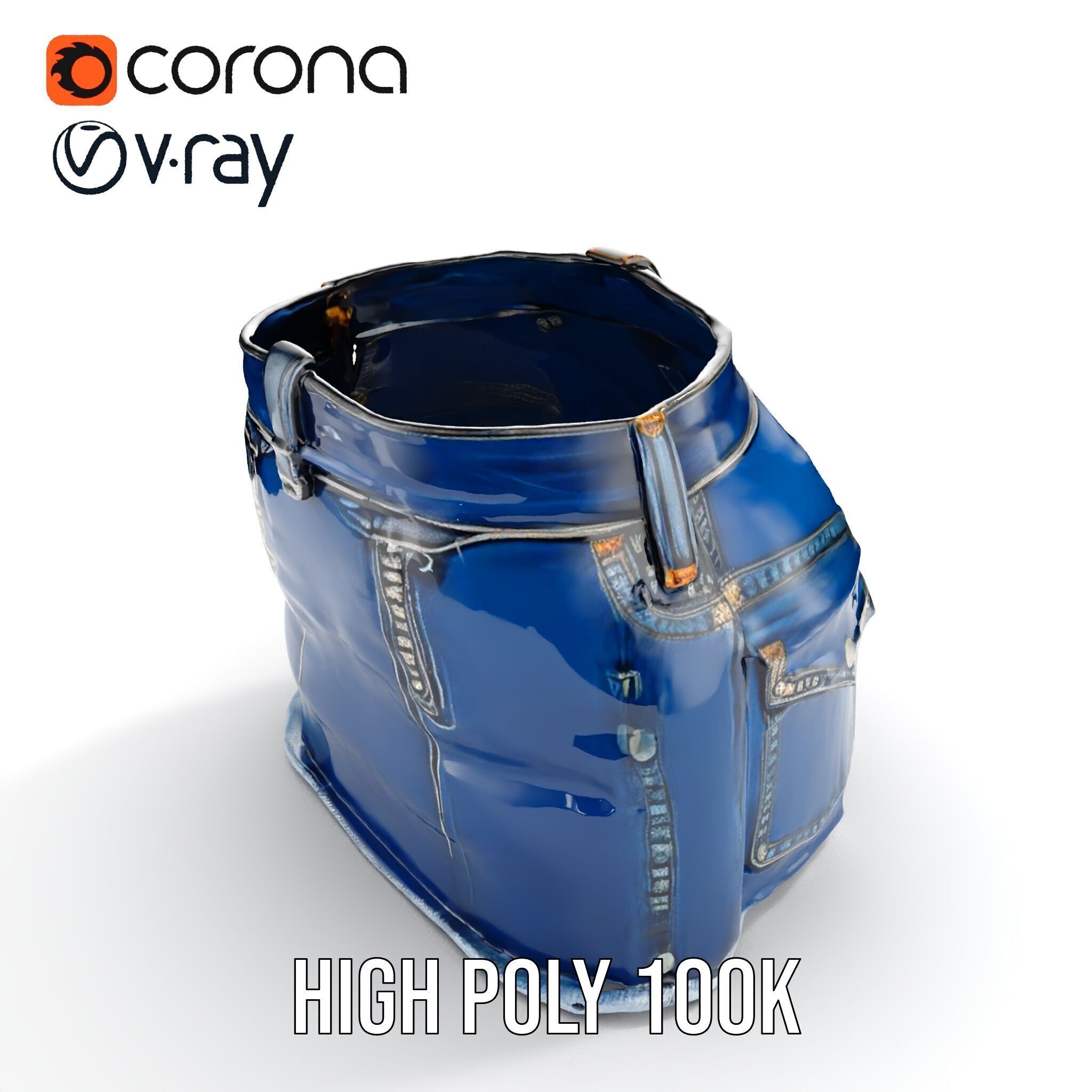 Denim Shorts with Studded Pockets D Model Pack Low-poly 3D model_23