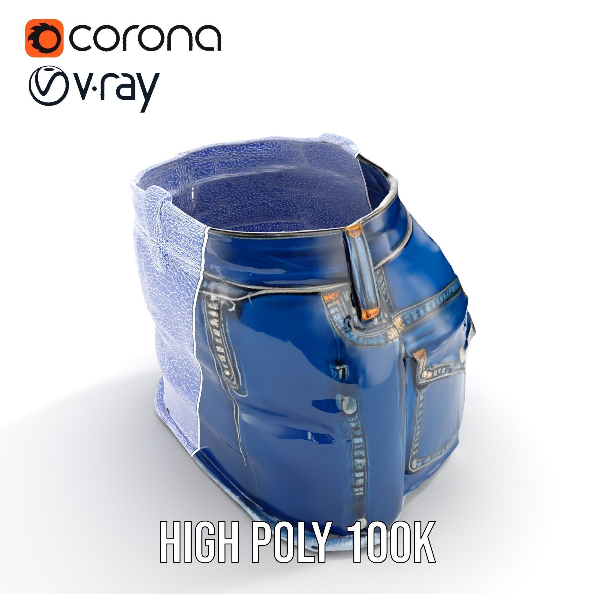 Denim Shorts with Studded Pockets D Model Pack Low-poly 3D model_28