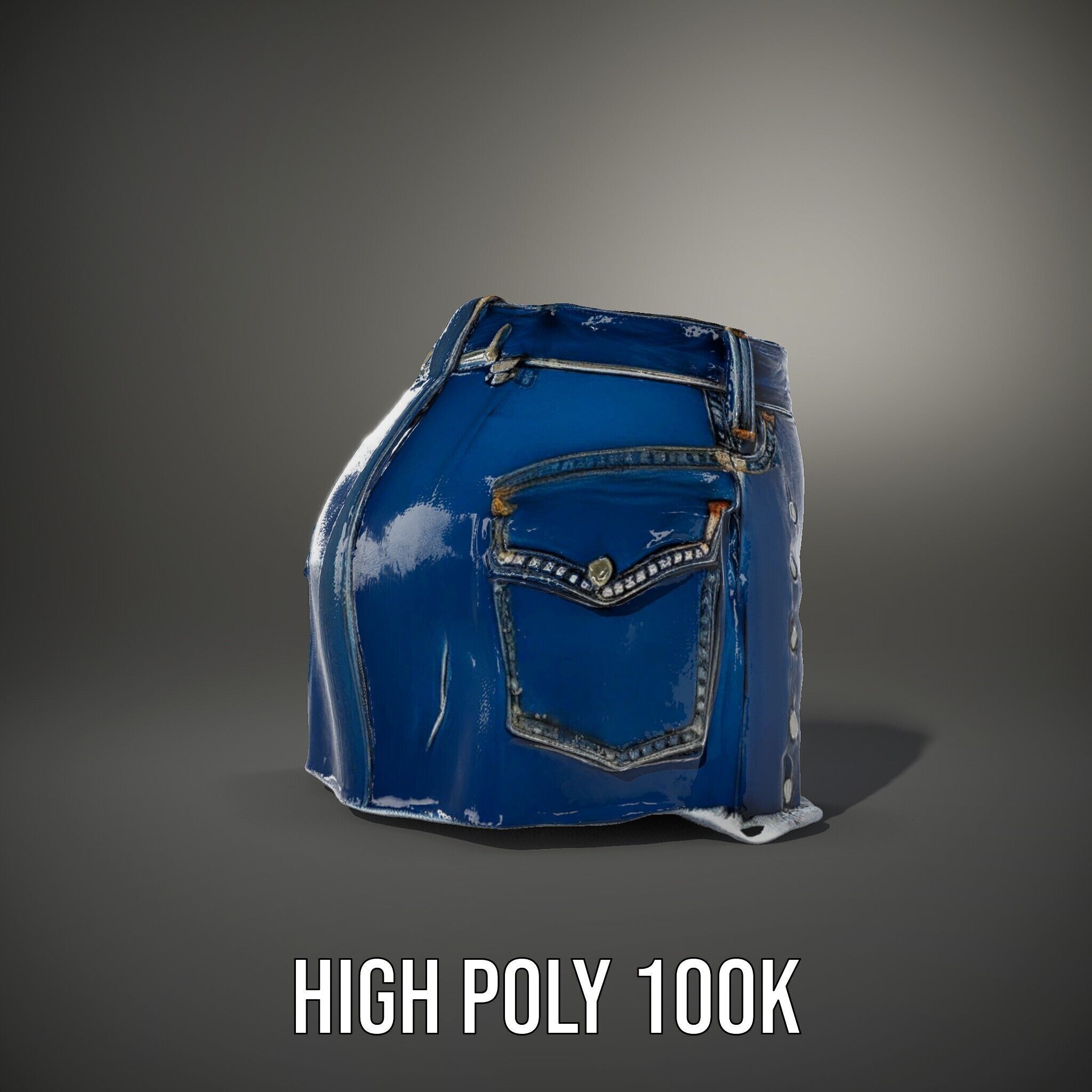 Denim Shorts with Studded Pockets D Model Pack Low-poly 3D model_8