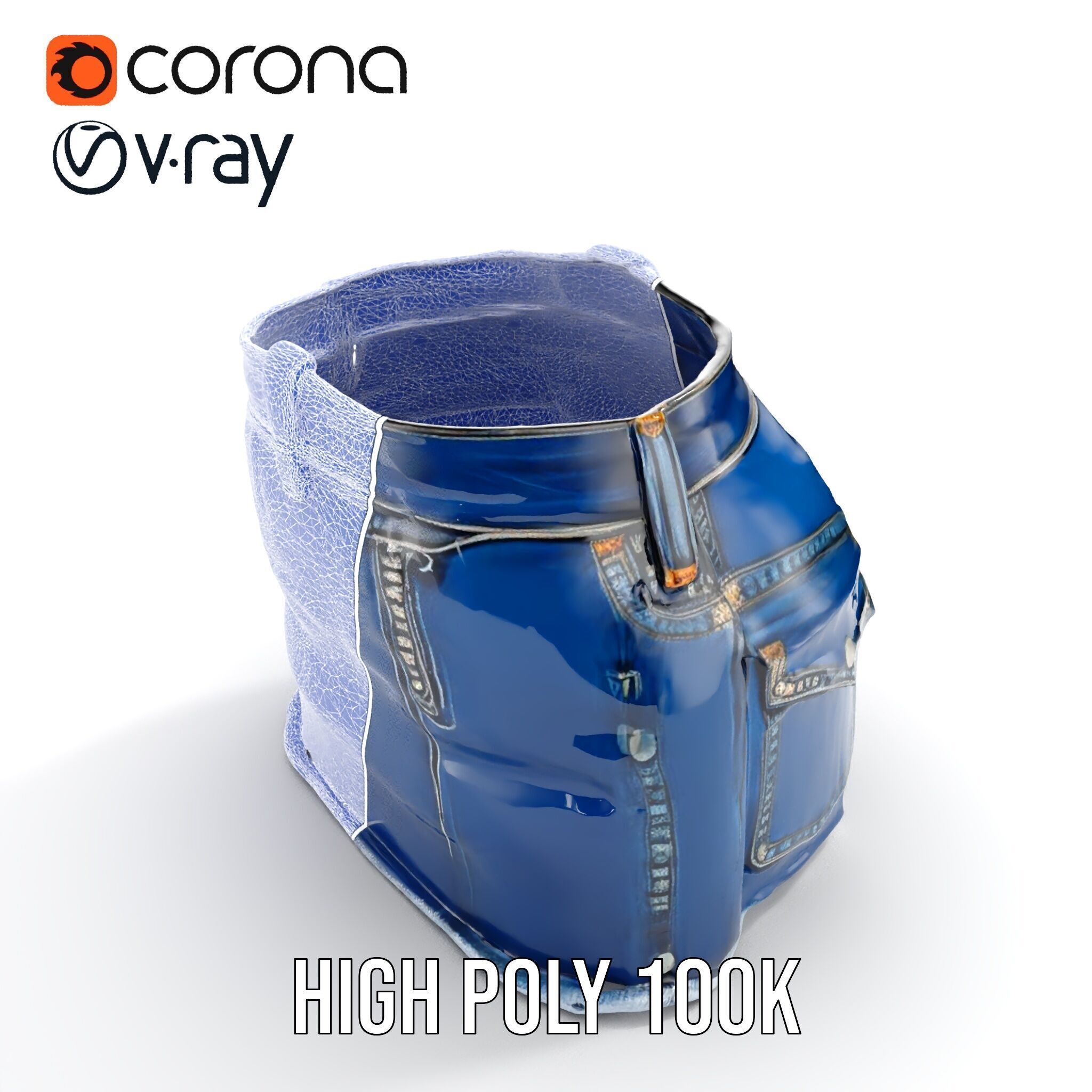 Denim Shorts with Studded Pockets D Model Pack Low-poly 3D model_21