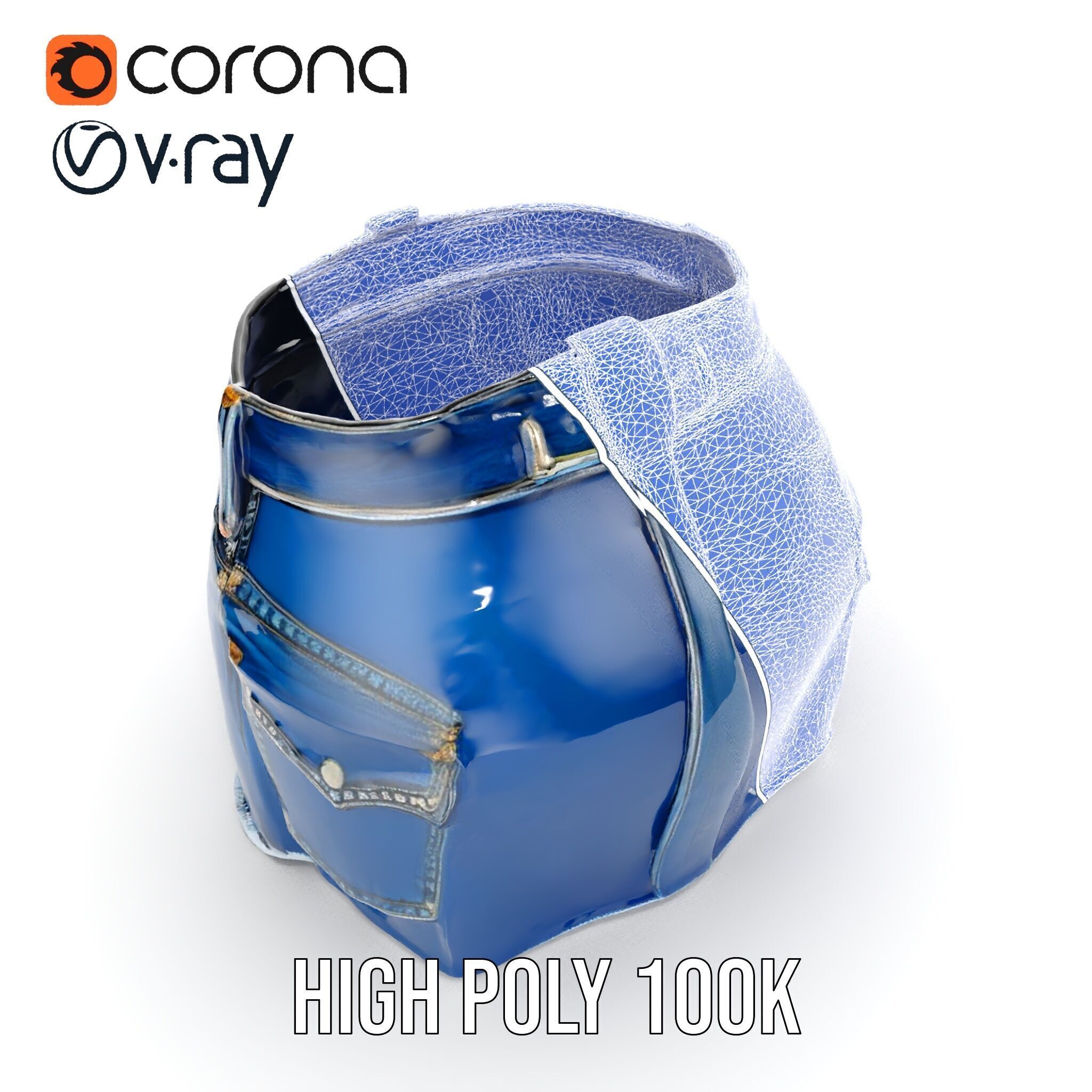 Denim Shorts with Studded Pockets D Model Pack Low-poly 3D model_25