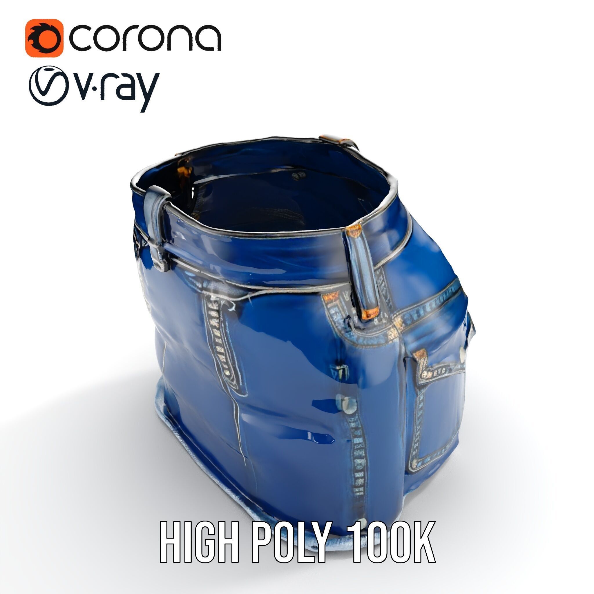 Denim Shorts with Studded Pockets D Model Pack Low-poly 3D model_37