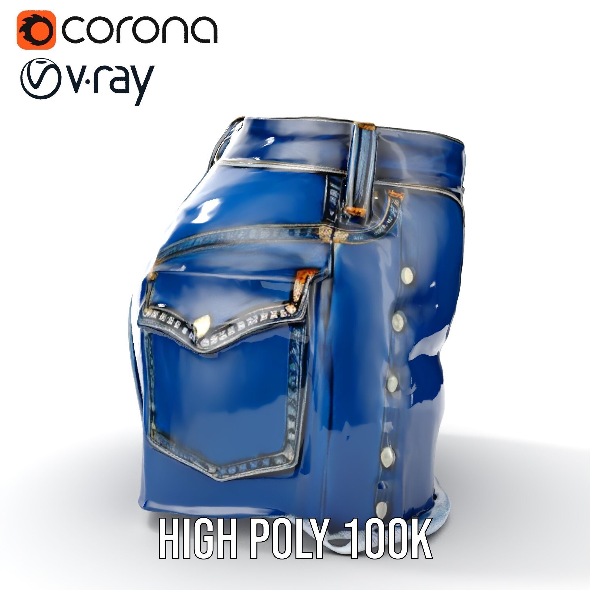 Denim Shorts with Studded Pockets D Model Pack Low-poly 3D model_6