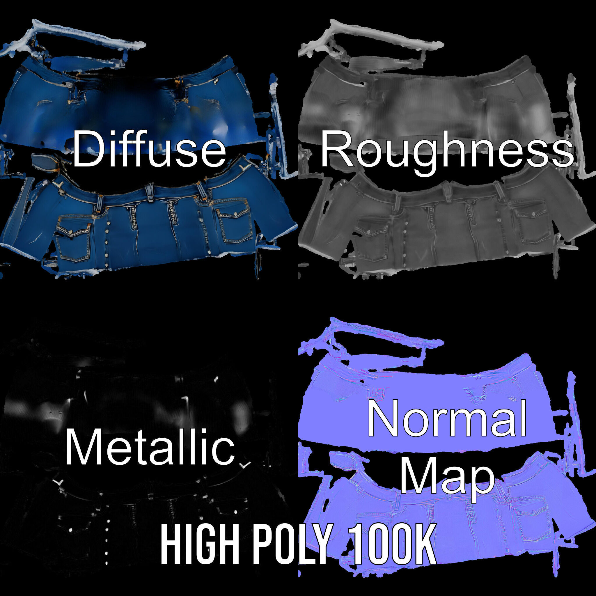 Denim Shorts with Studded Pockets D Model Pack Low-poly 3D model_3