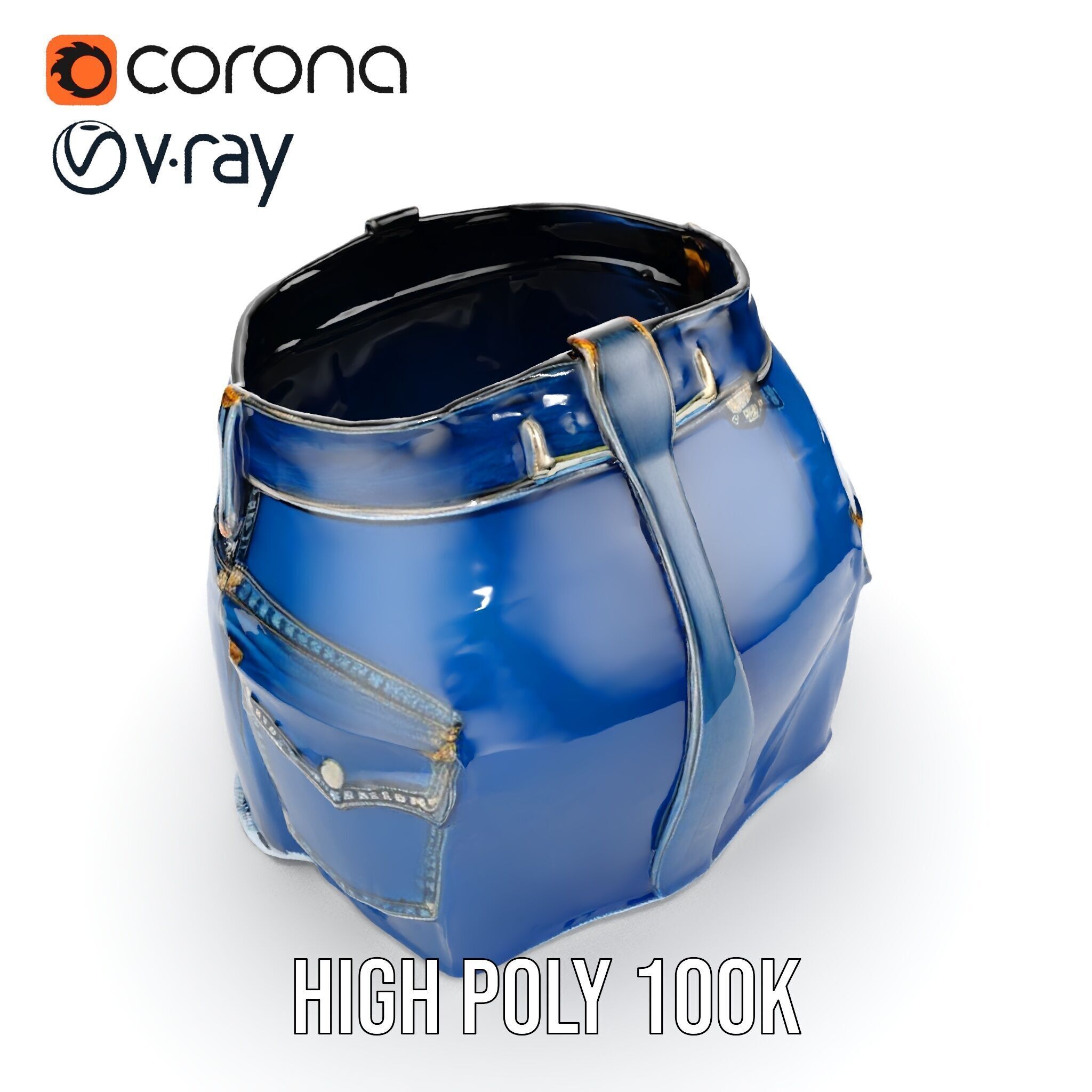 Denim Shorts with Studded Pockets D Model Pack Low-poly 3D model_10