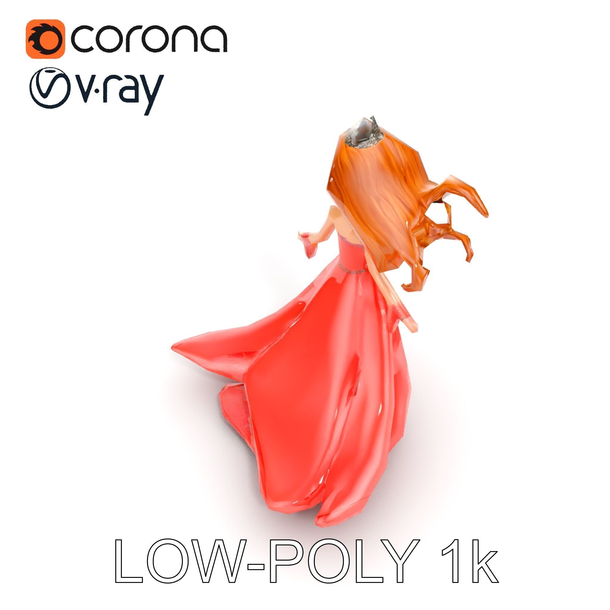 Elegant Princess Character Model  Rigged and Animated Low-poly 3D model_9