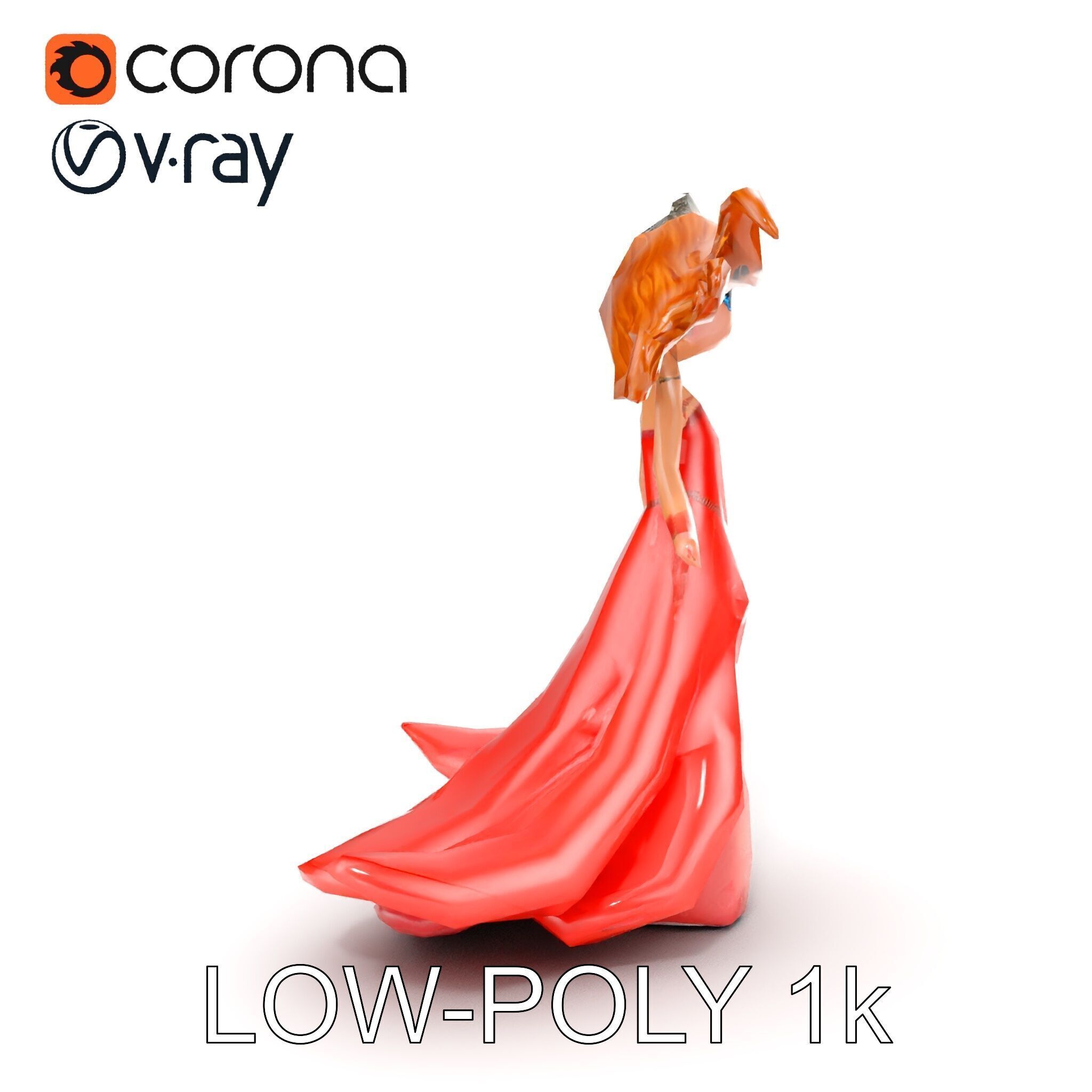 Elegant Princess Character Model  Rigged and Animated Low-poly 3D model_14