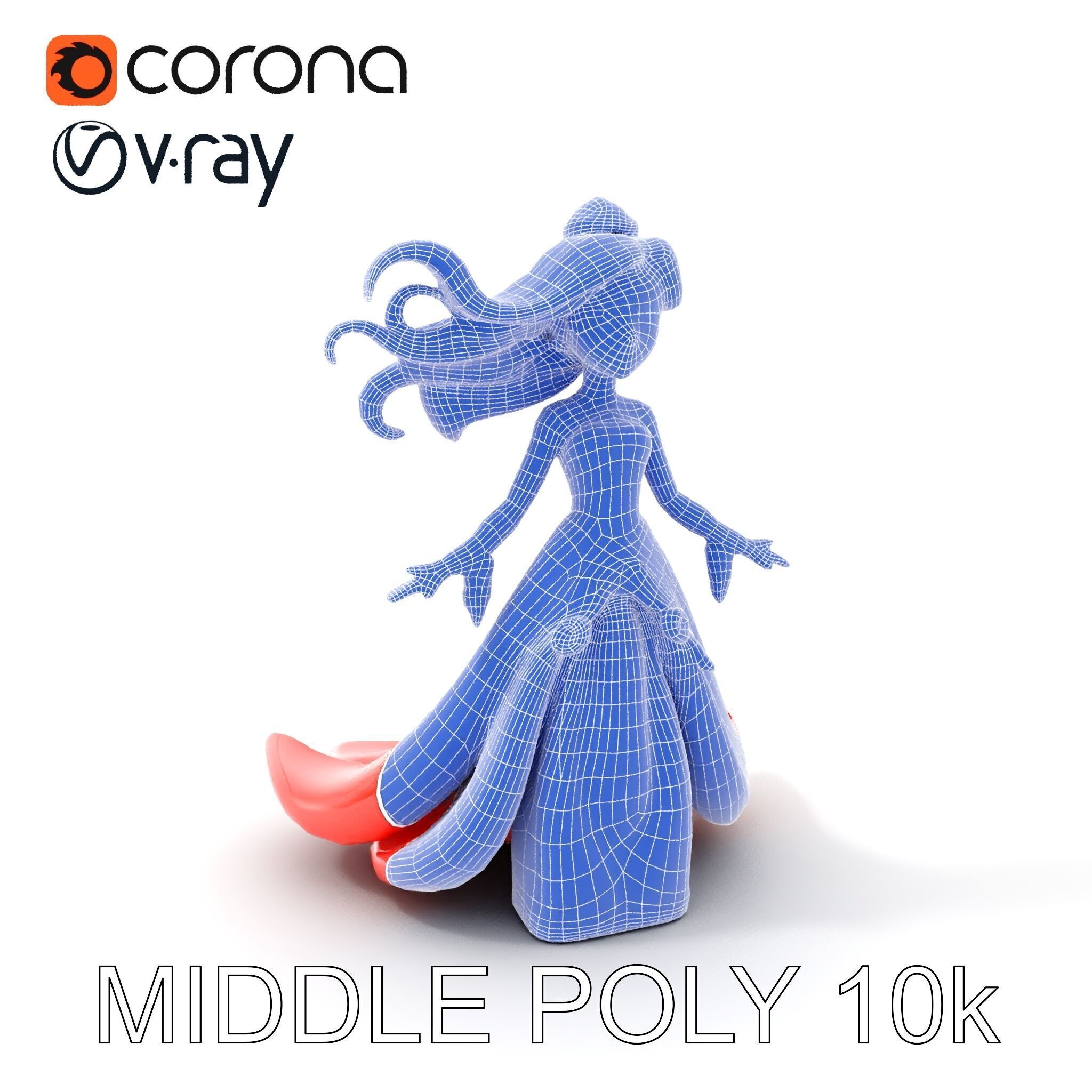 Elegant Princess Character Model  Rigged and Animated Low-poly 3D model_25