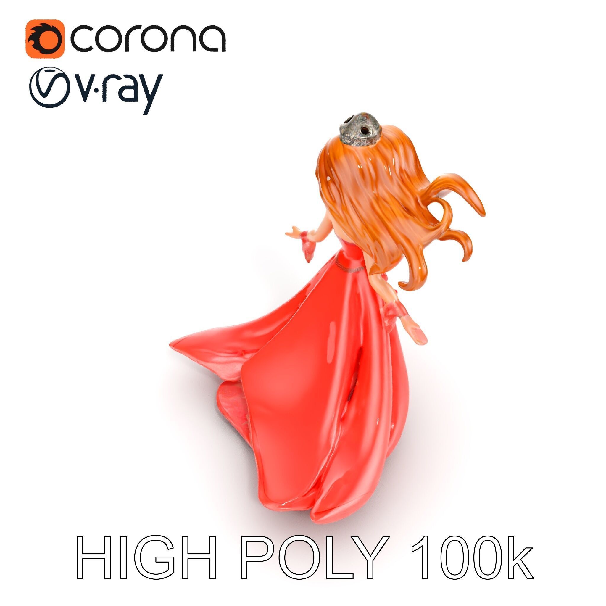 Elegant Princess Character Model  Rigged and Animated Low-poly 3D model_12