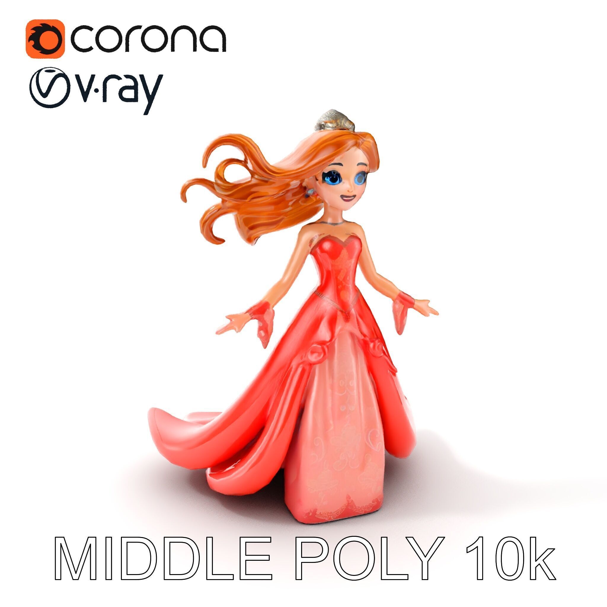 Elegant Princess Character Model  Rigged and Animated Low-poly 3D model_19