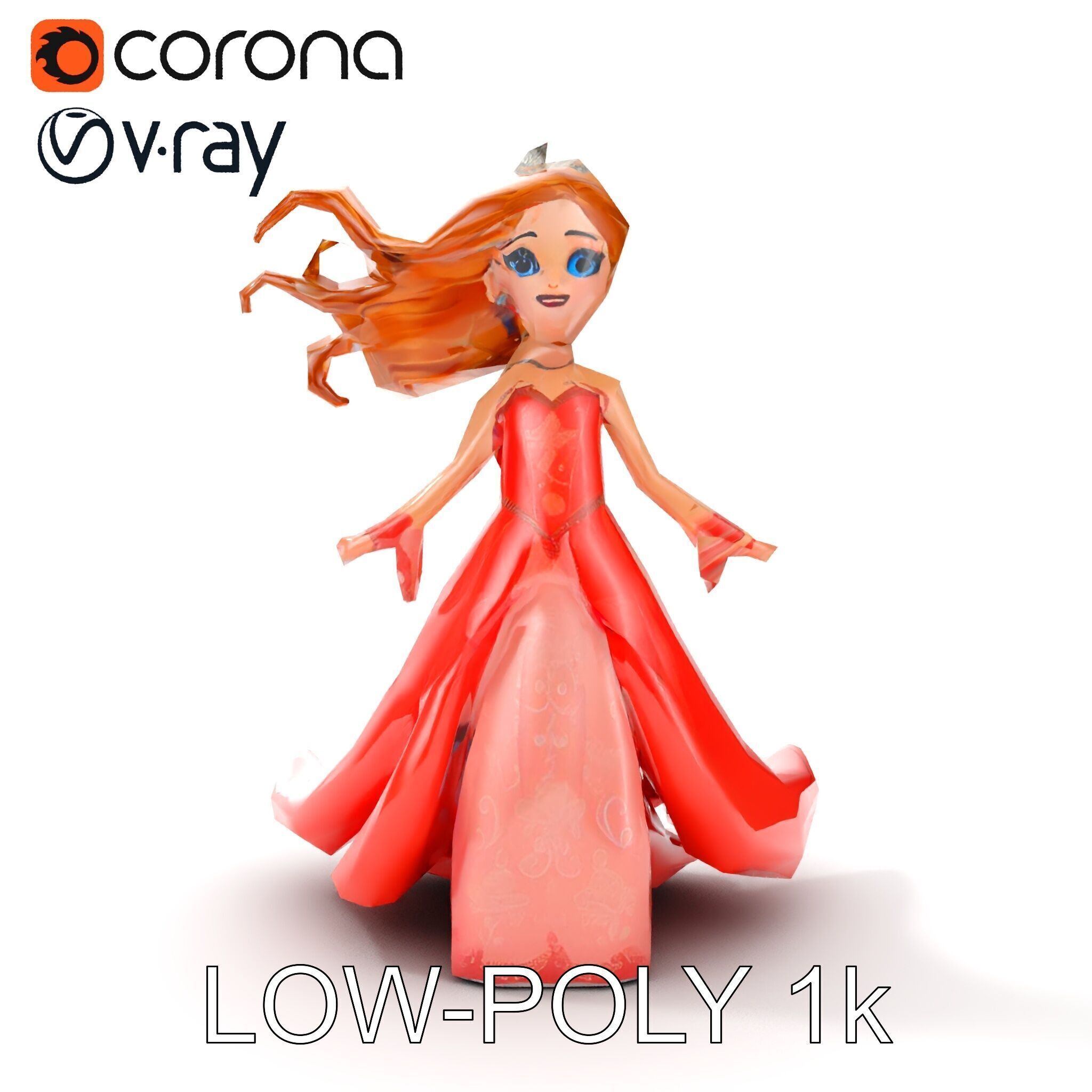 Elegant Princess Character Model  Rigged and Animated Low-poly 3D model_20