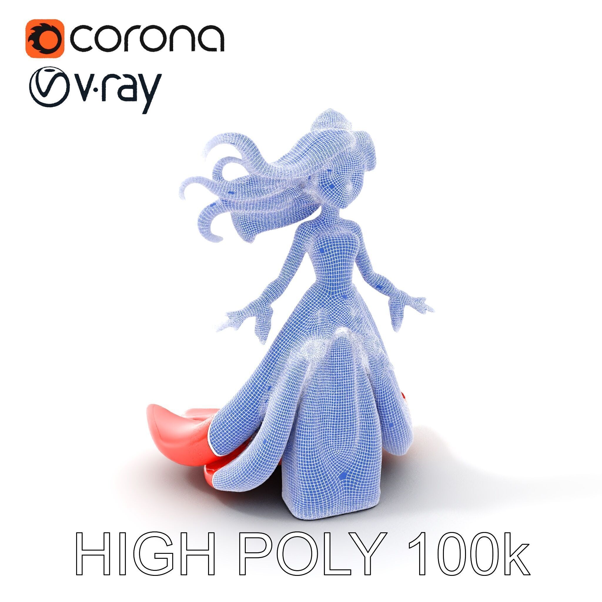 Elegant Princess Character Model  Rigged and Animated Low-poly 3D model_4