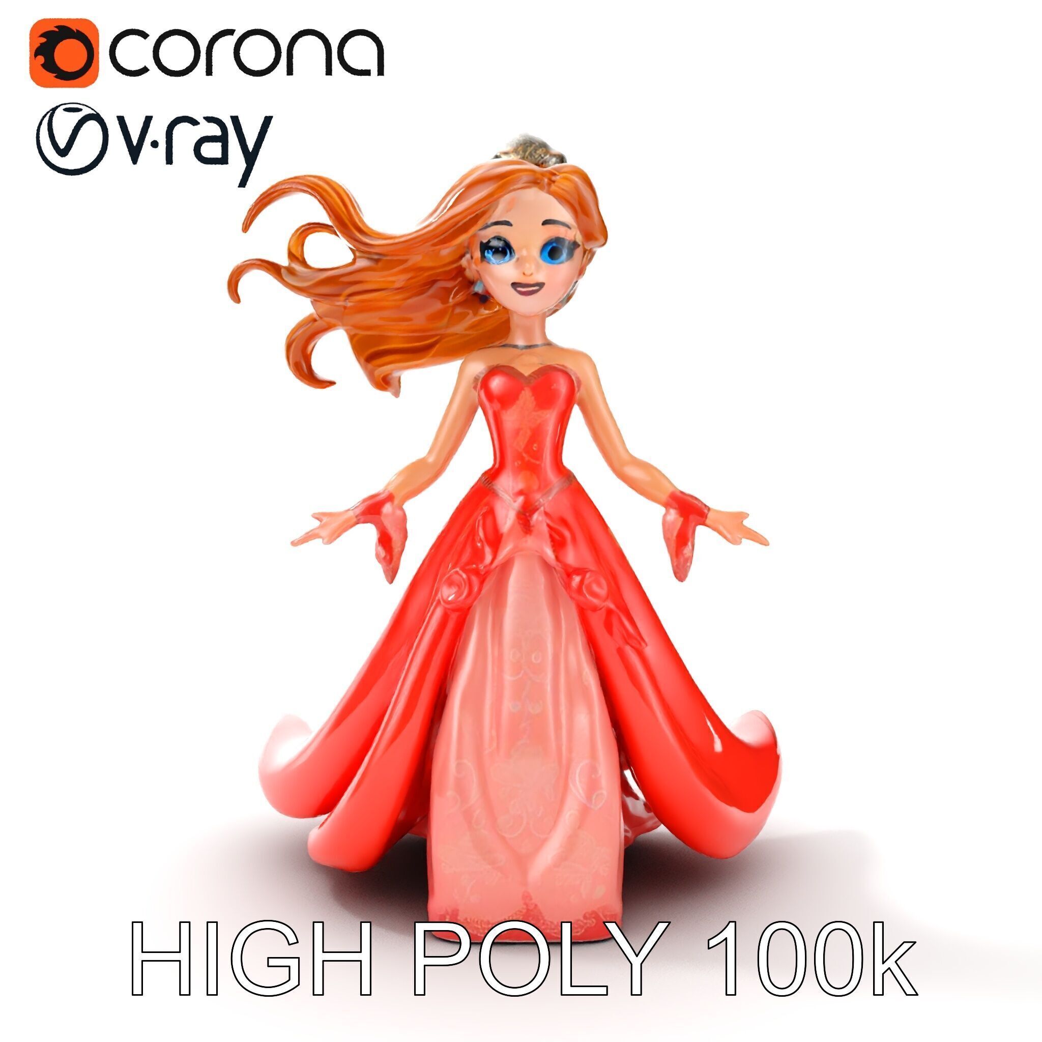 Elegant Princess Character Model  Rigged and Animated Low-poly 3D model_15