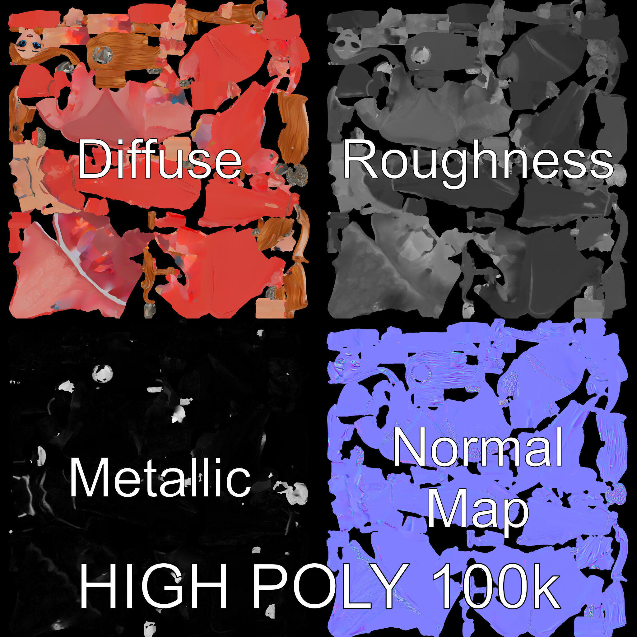 Elegant Princess Character Model  Rigged and Animated Low-poly 3D model_3