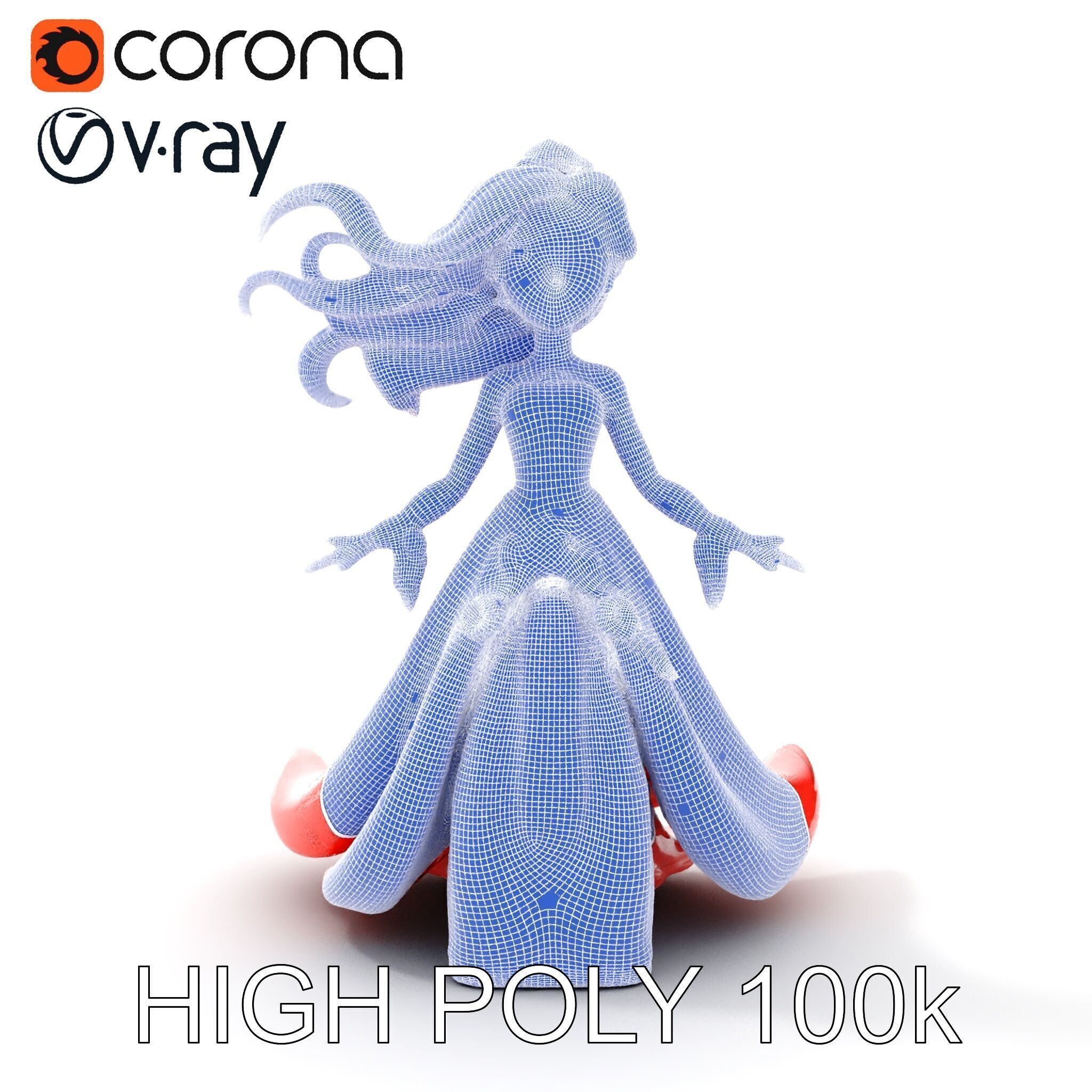Elegant Princess Character Model  Rigged and Animated Low-poly 3D model_24