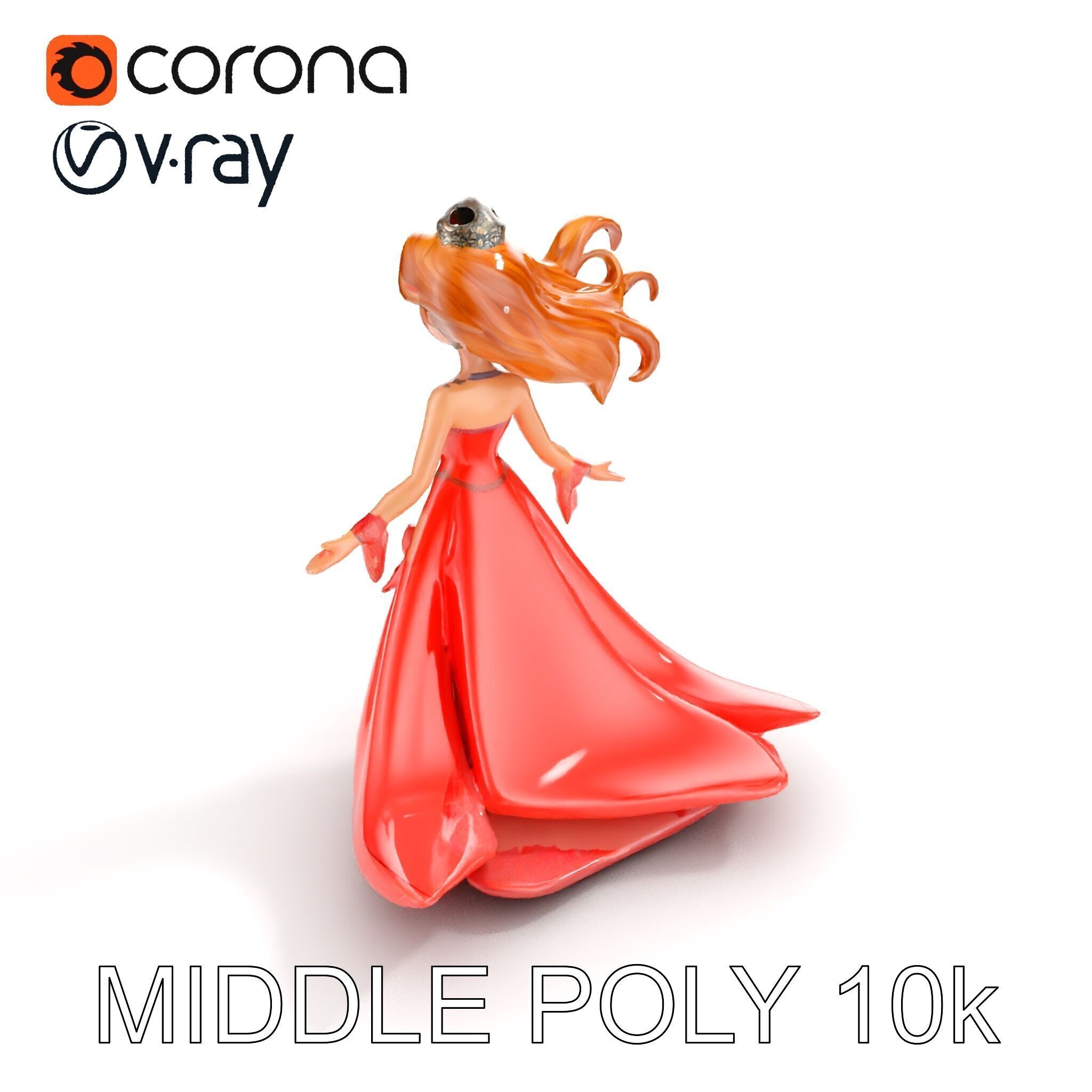 Elegant Princess Character Model  Rigged and Animated Low-poly 3D model_10