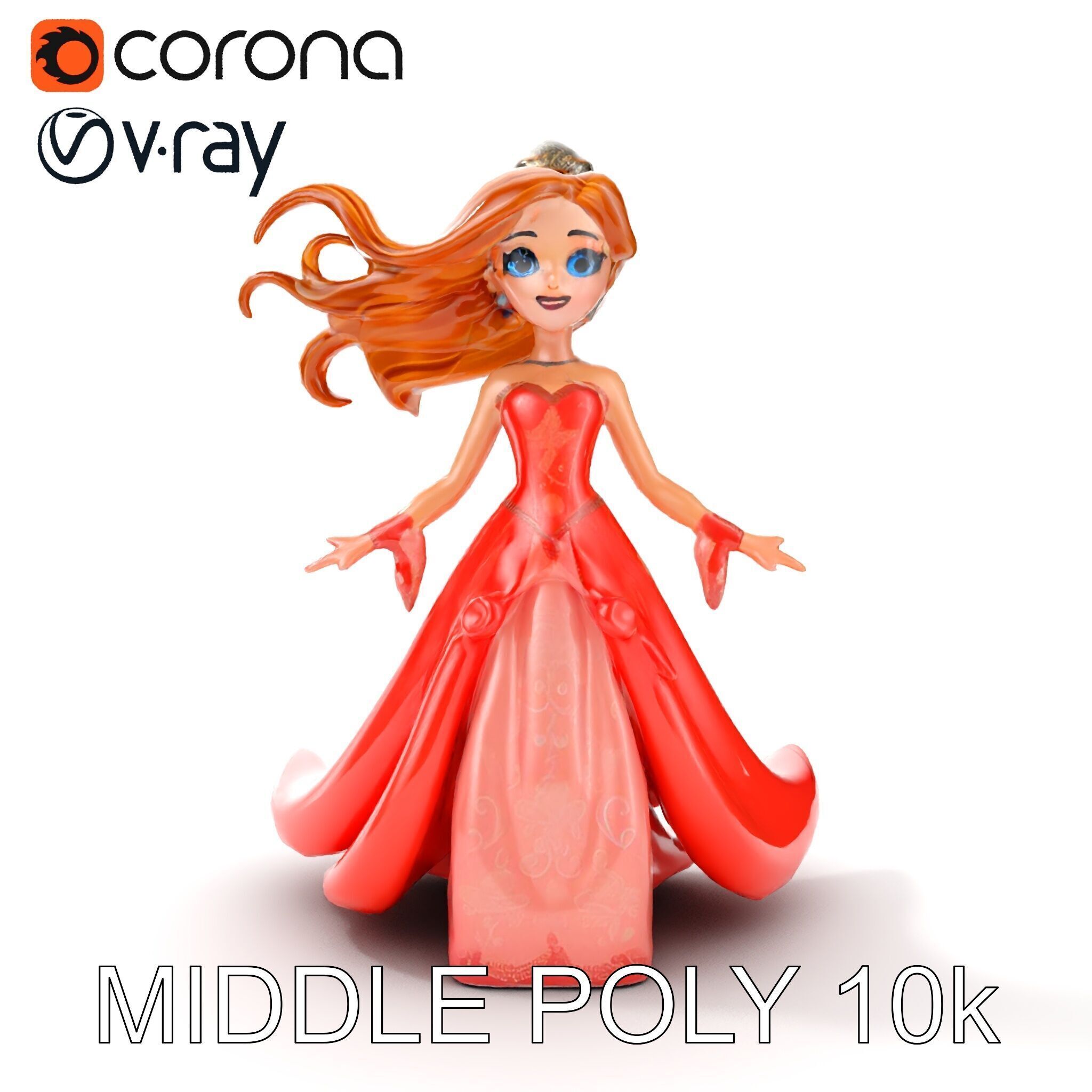 Elegant Princess Character Model  Rigged and Animated Low-poly 3D model_13