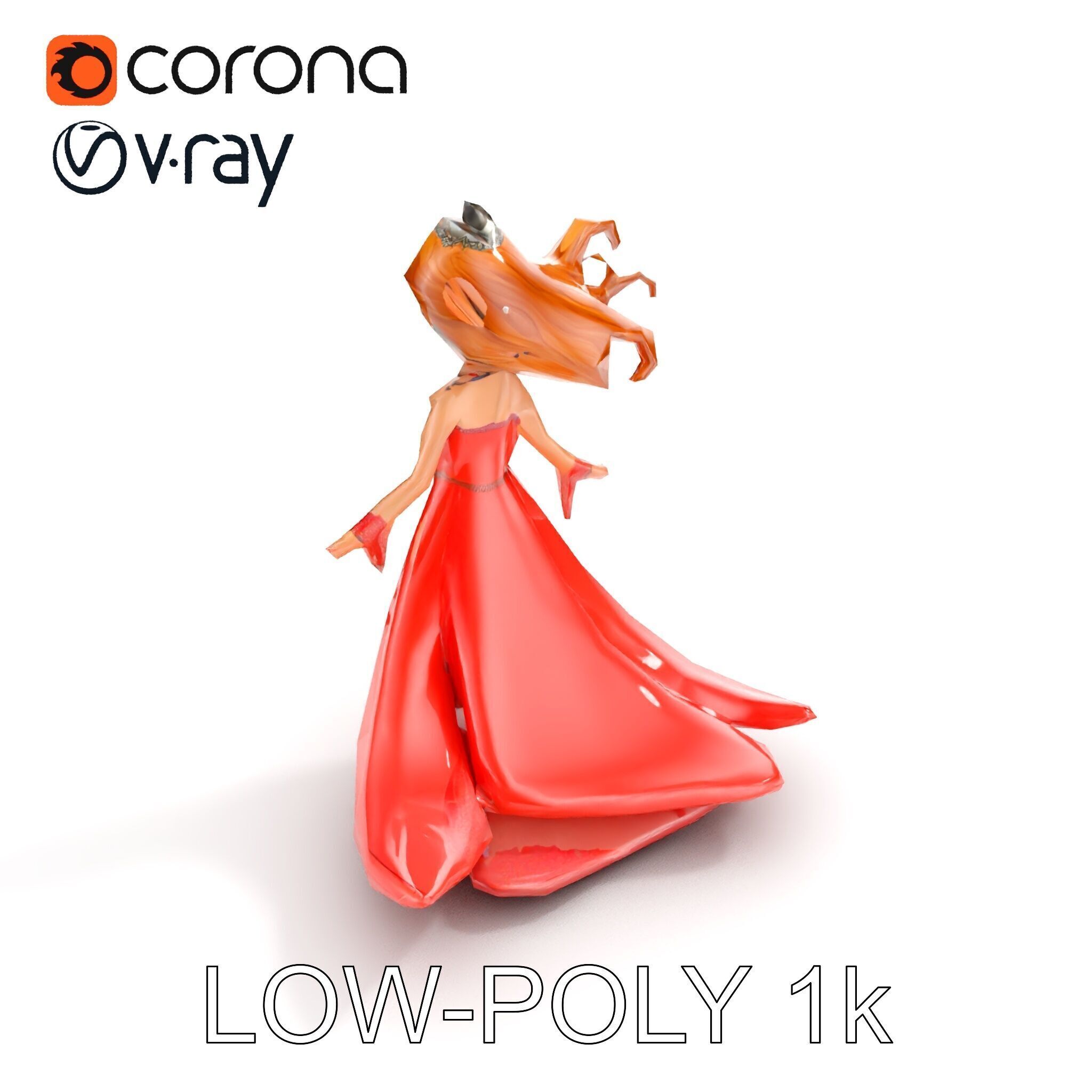 Elegant Princess Character Model  Rigged and Animated Low-poly 3D model_26