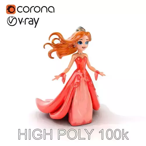 Elegant Princess Character Model  Rigged and Animated Low-poly 3D model