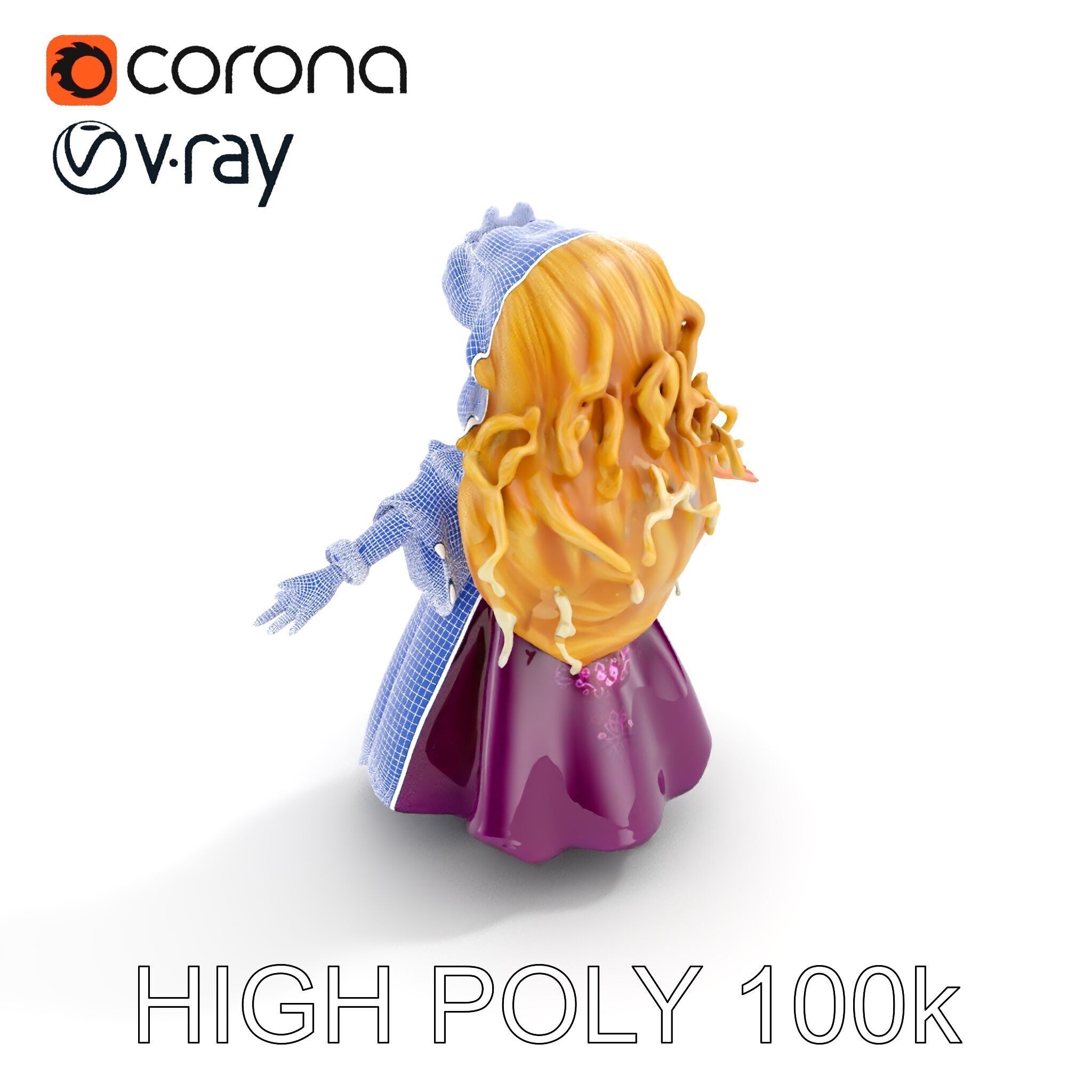 Princess Fantasy Character Model Rigged and Animated Low-poly 3D model_29
