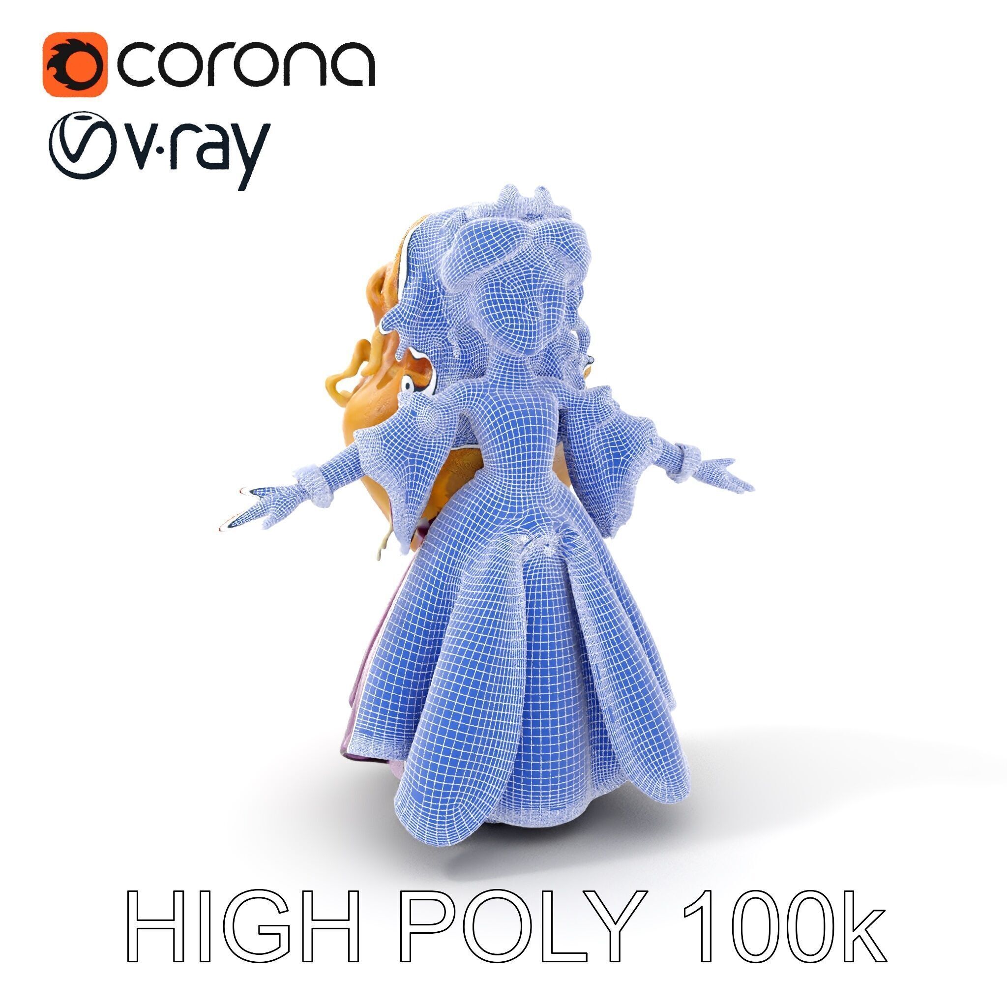 Princess Fantasy Character Model Rigged and Animated Low-poly 3D model_4