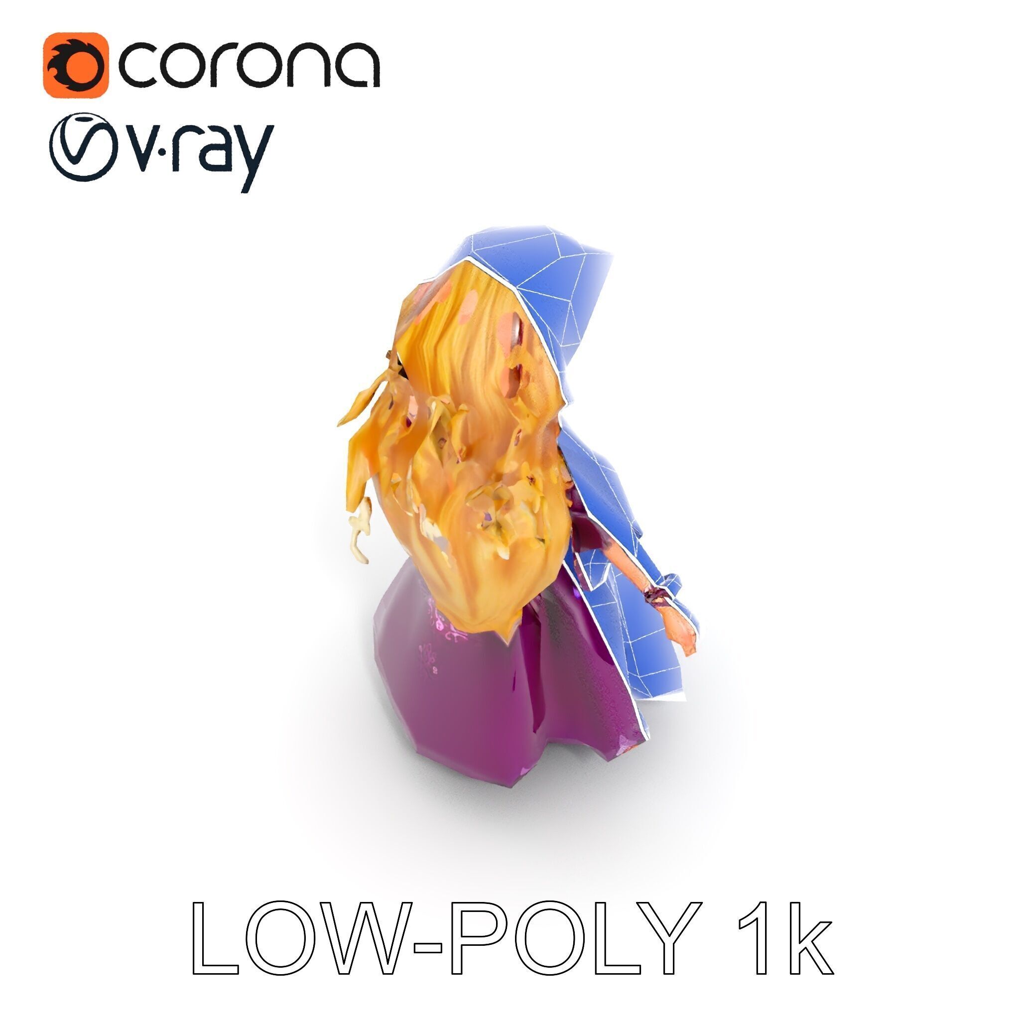 Princess Fantasy Character Model Rigged and Animated Low-poly 3D model_9