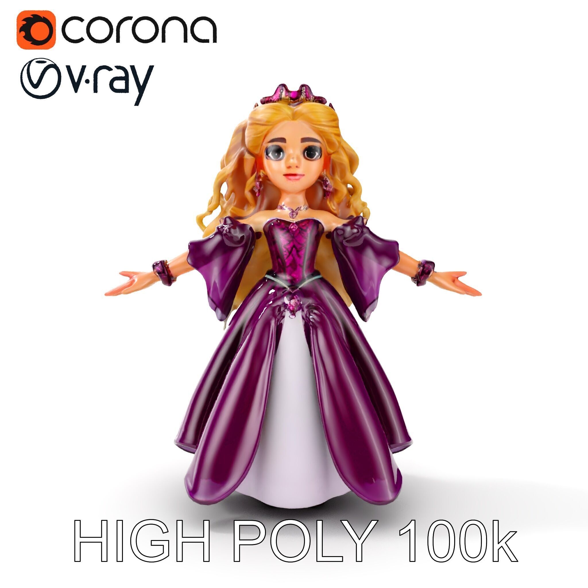 Princess Fantasy Character Model Rigged and Animated Low-poly 3D model_32