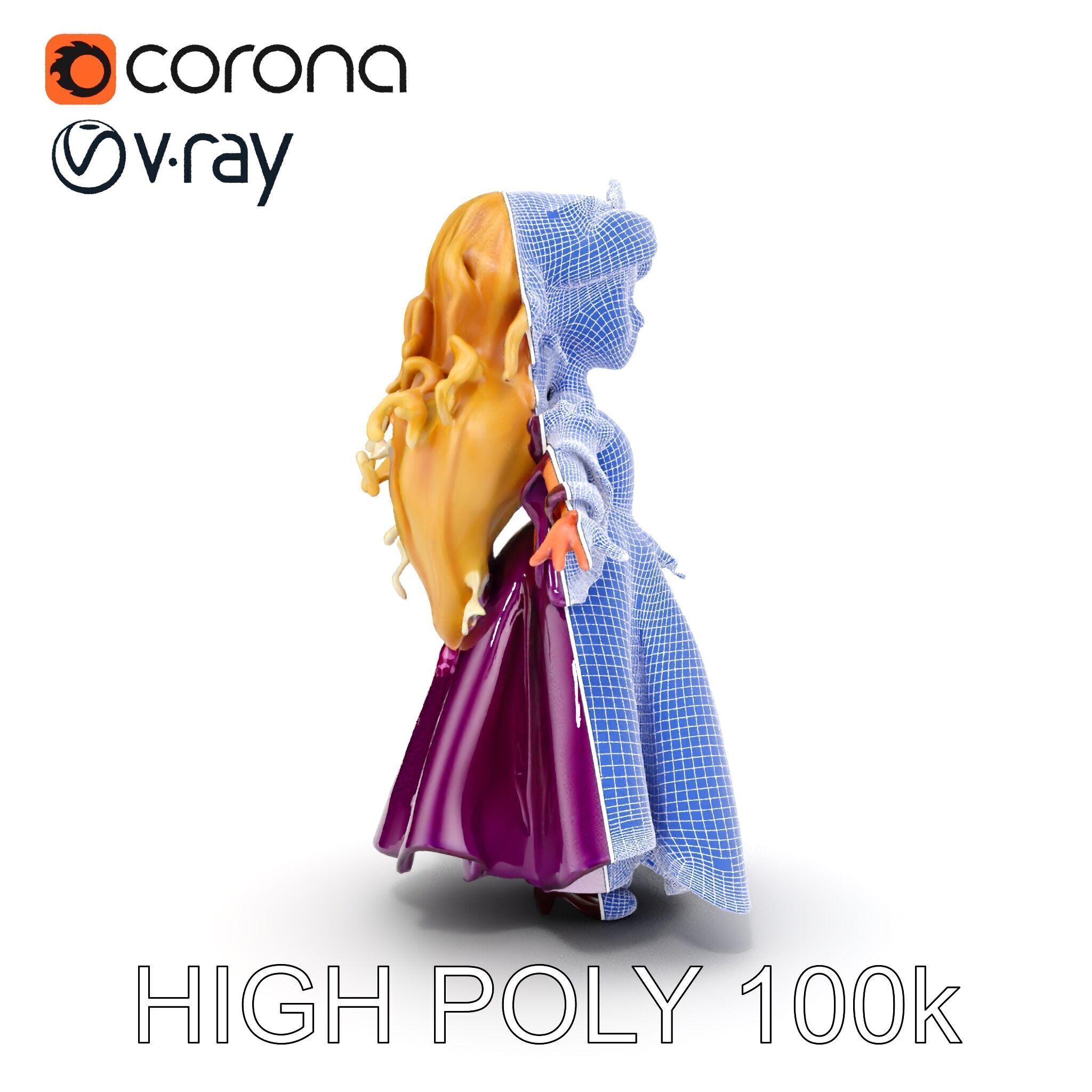 Princess Fantasy Character Model Rigged and Animated Low-poly 3D model_35