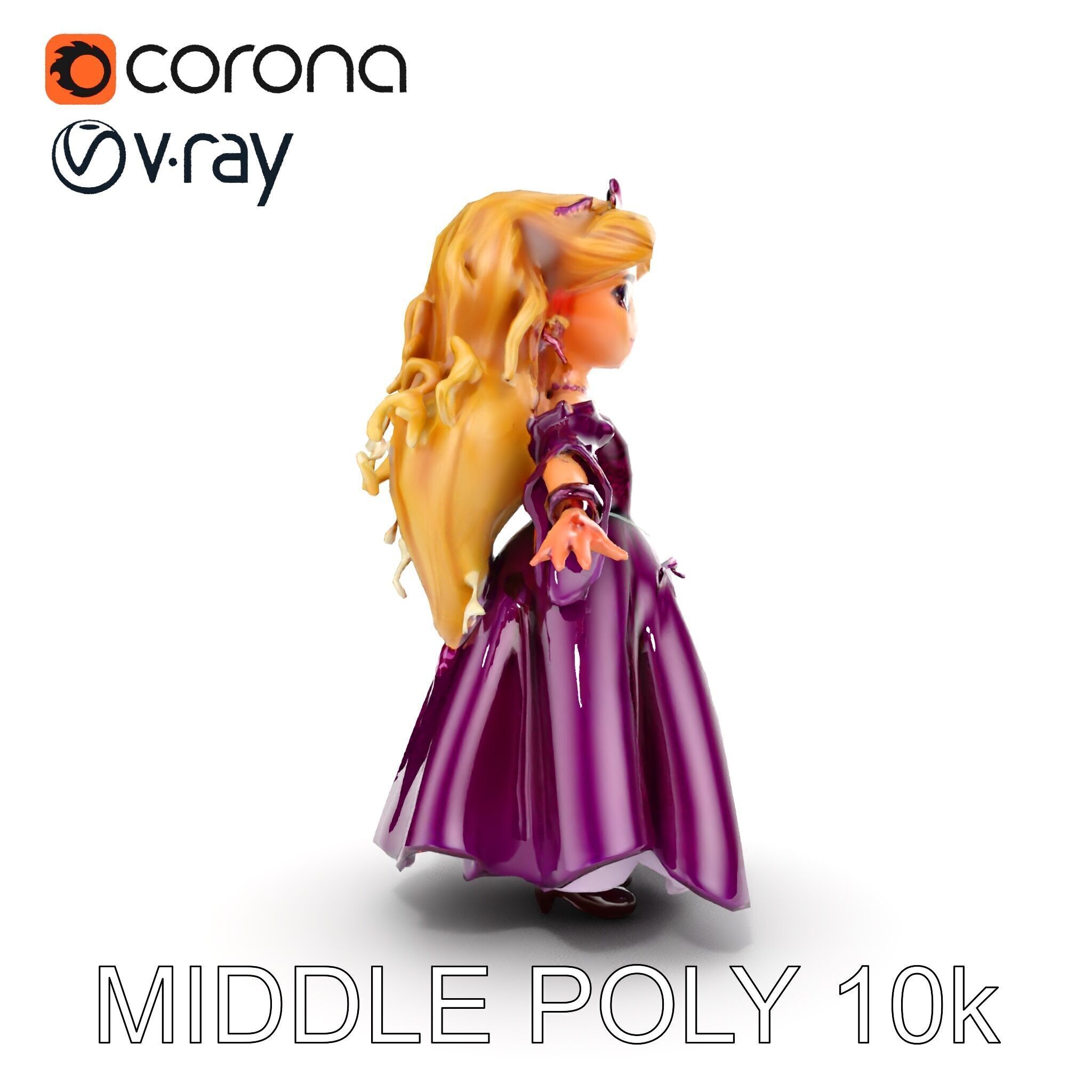 Princess Fantasy Character Model Rigged and Animated Low-poly 3D model_22