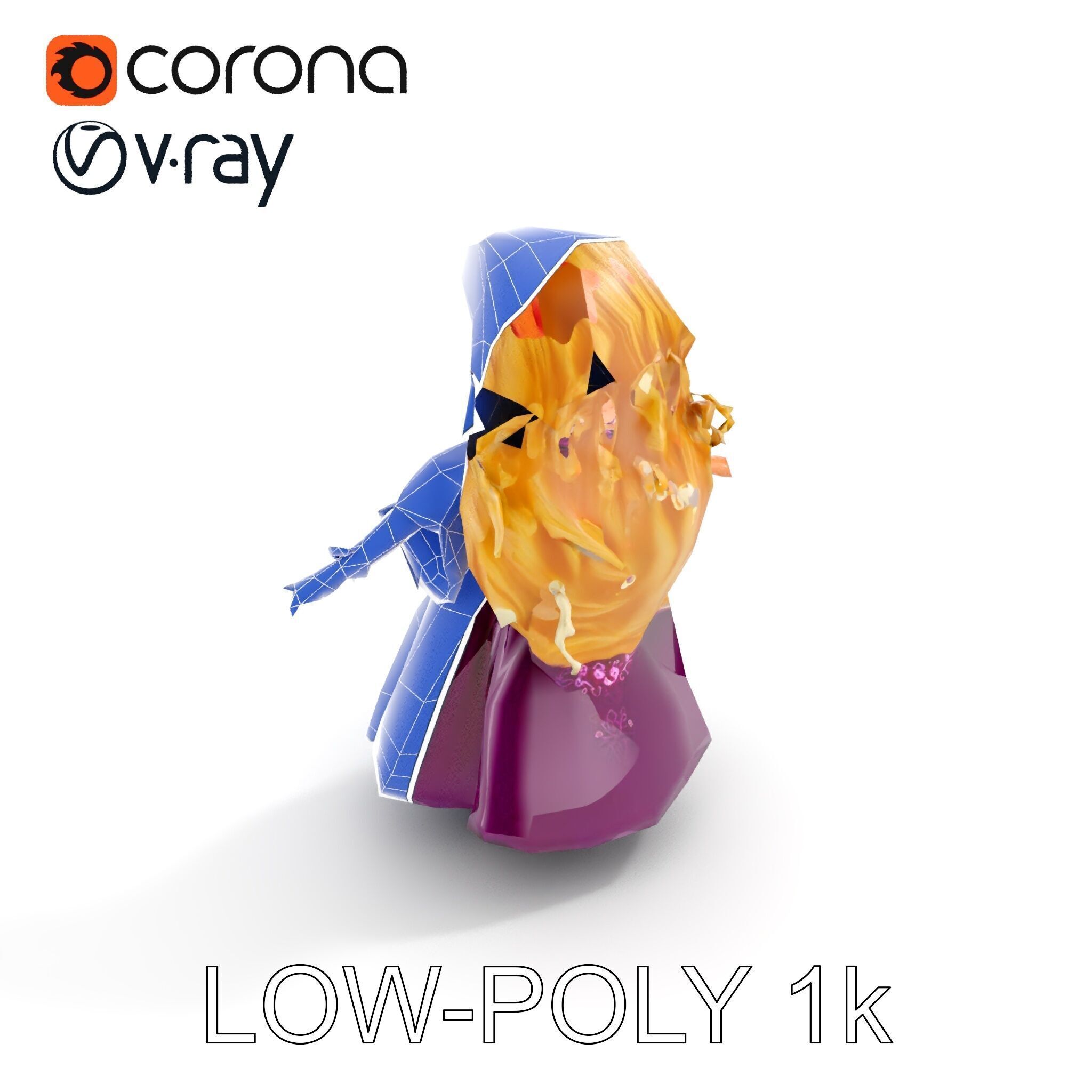 Princess Fantasy Character Model Rigged and Animated Low-poly 3D model_15