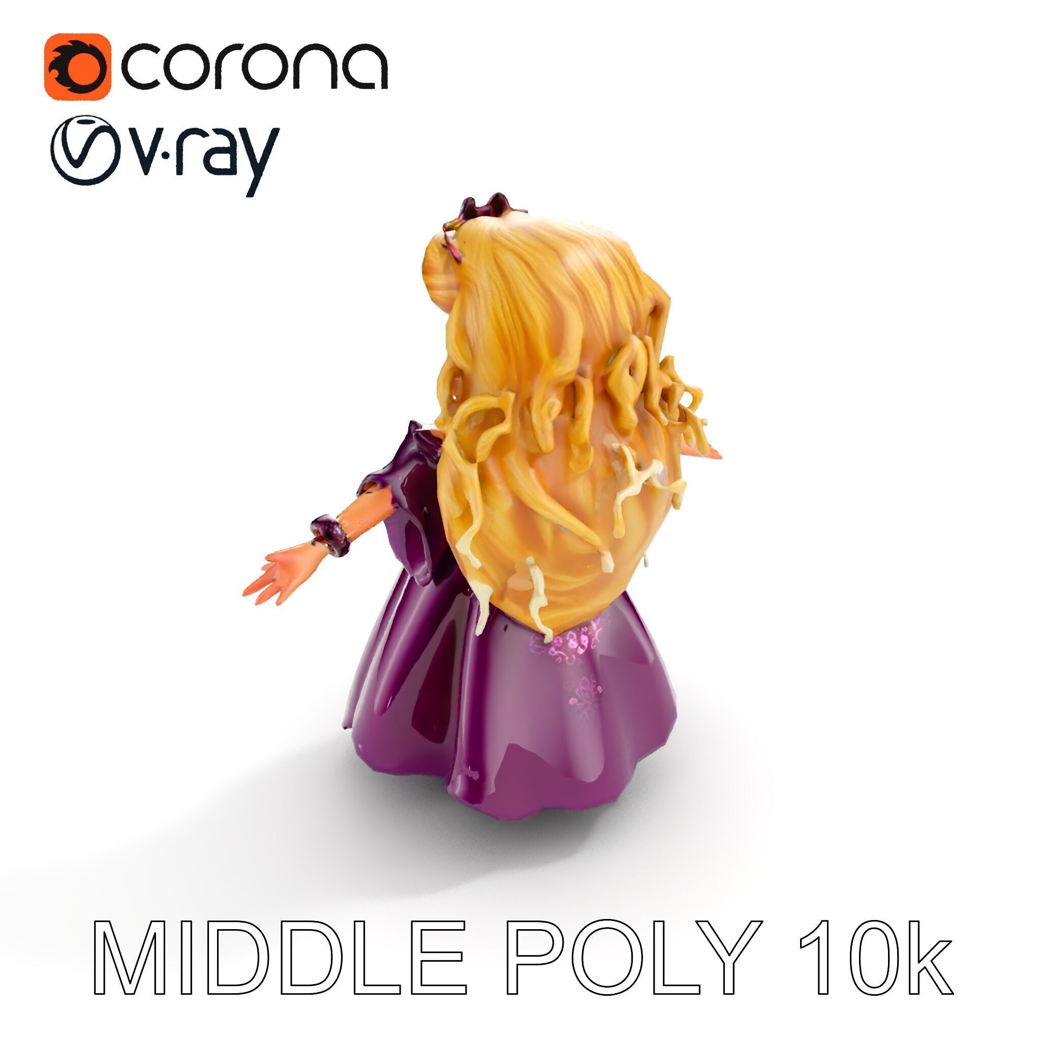 Princess Fantasy Character Model Rigged and Animated Low-poly 3D model_14