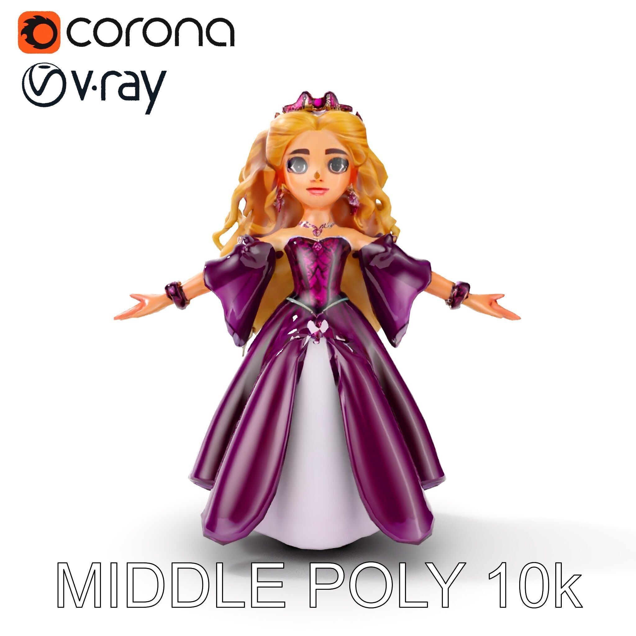 Princess Fantasy Character Model Rigged and Animated Low-poly 3D model_19