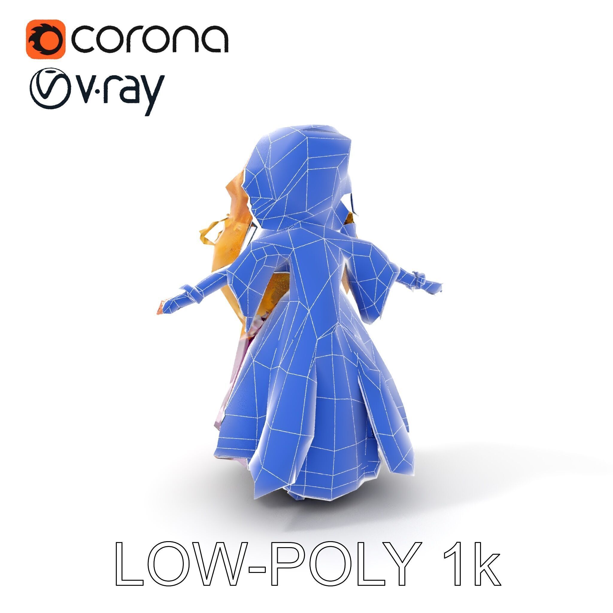 Princess Fantasy Character Model Rigged and Animated Low-poly 3D model_18