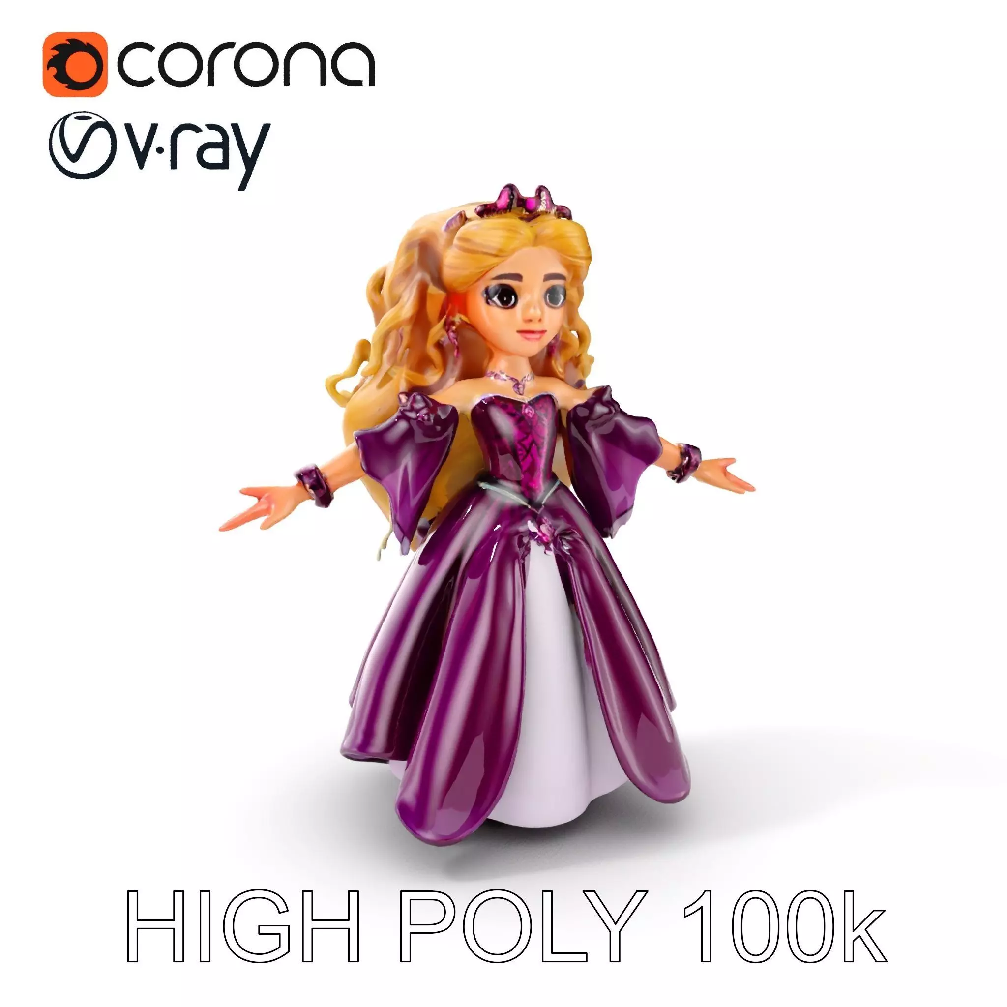 Princess Fantasy Character Model Rigged and Animated Low-poly 3D model_0