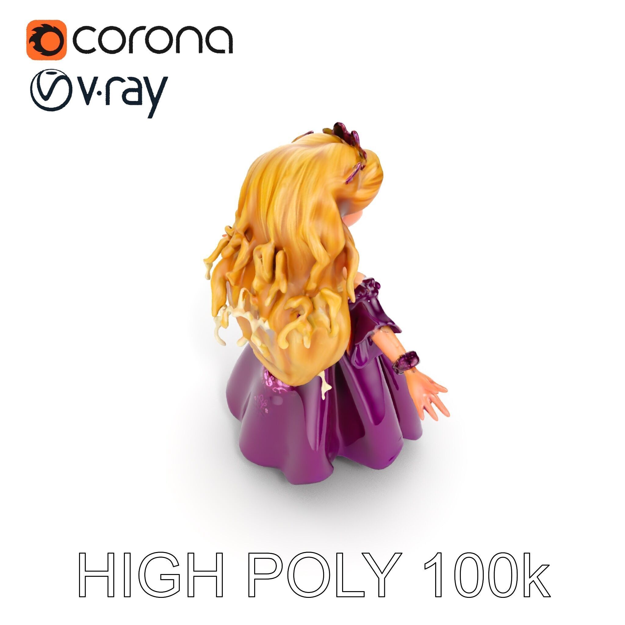 Princess Fantasy Character Model Rigged and Animated Low-poly 3D model_10
