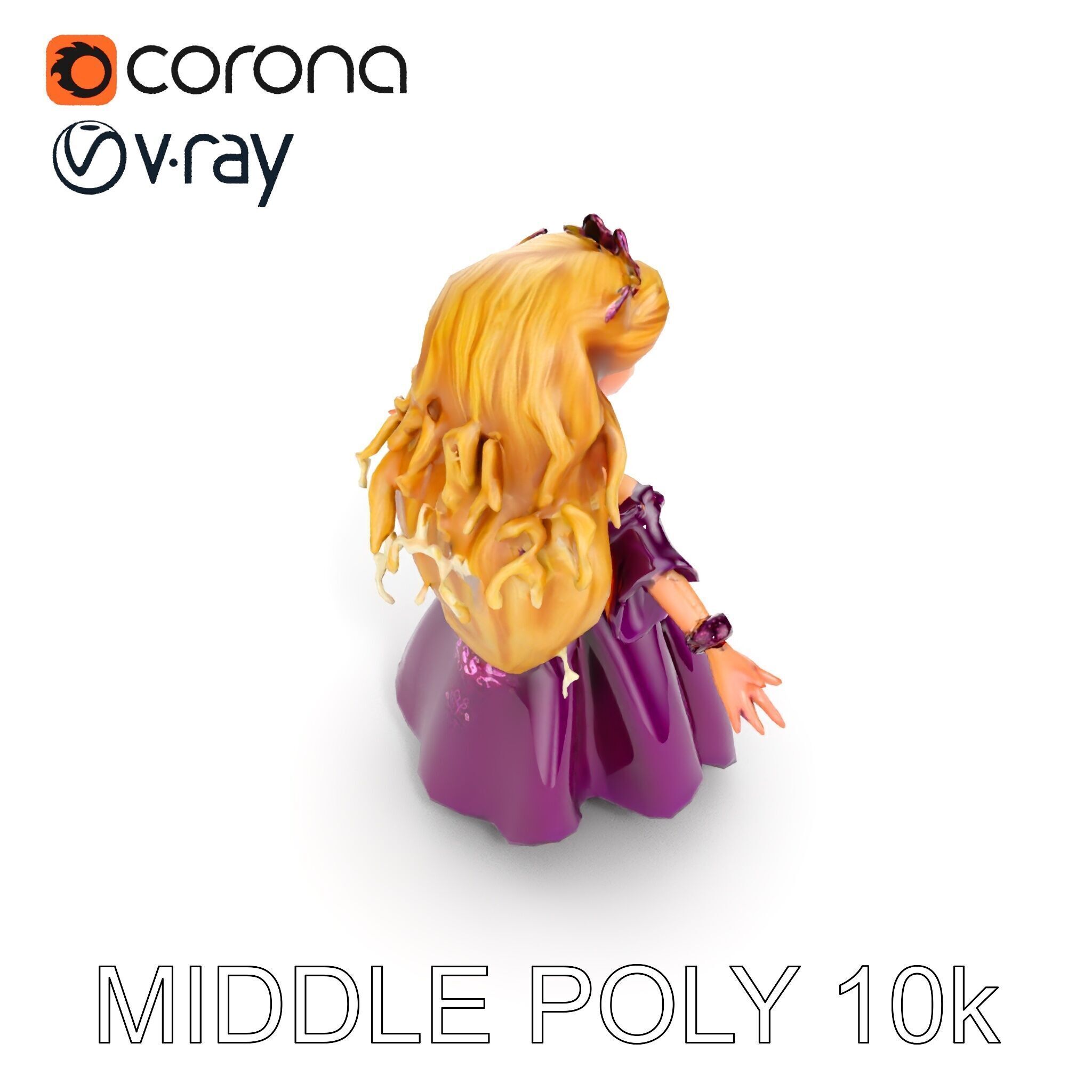 Princess Fantasy Character Model Rigged and Animated Low-poly 3D model_17