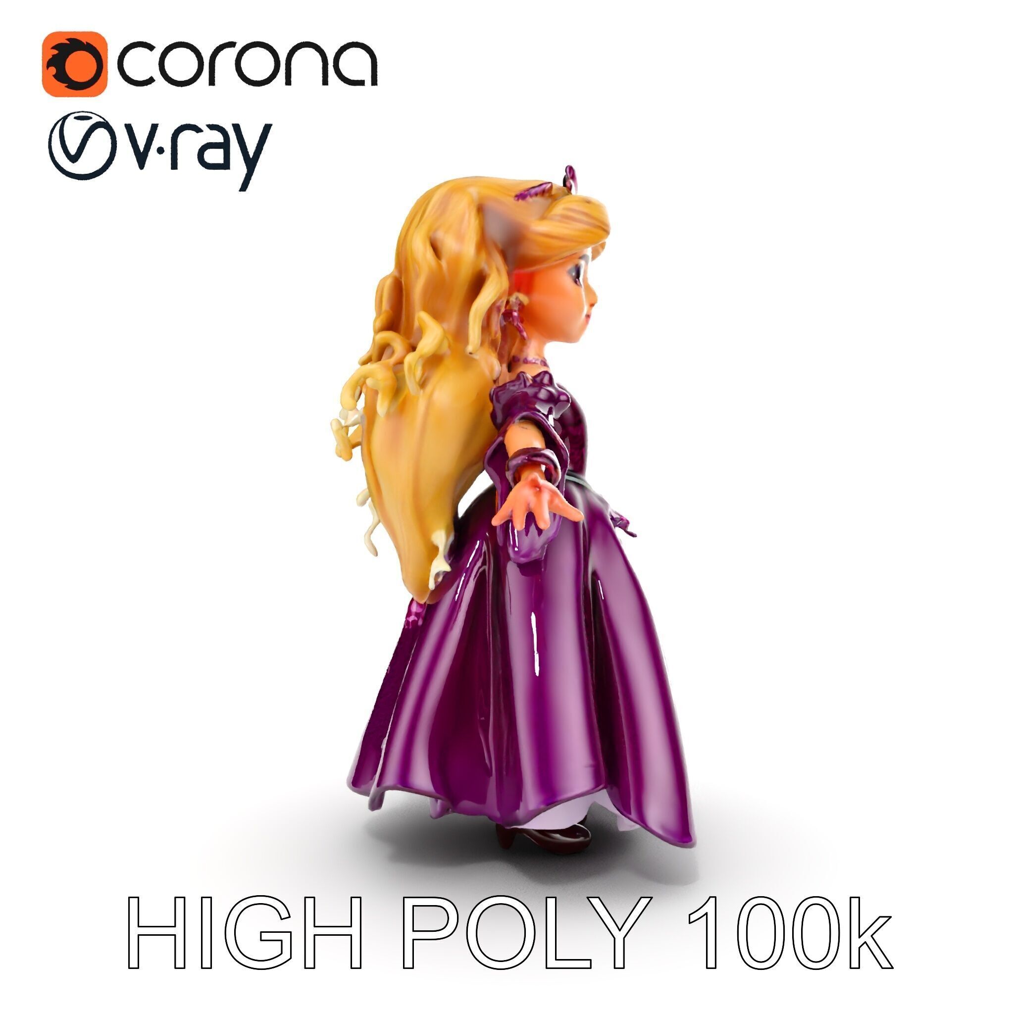 Princess Fantasy Character Model Rigged and Animated Low-poly 3D model_16