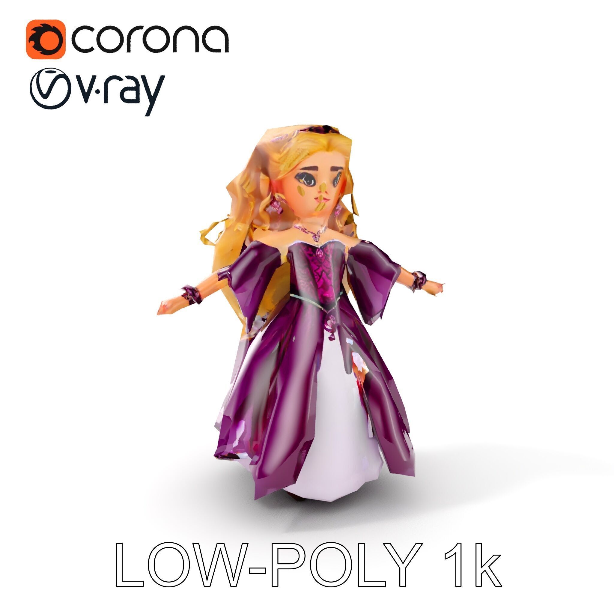 Princess Fantasy Character Model Rigged and Animated Low-poly 3D model_23