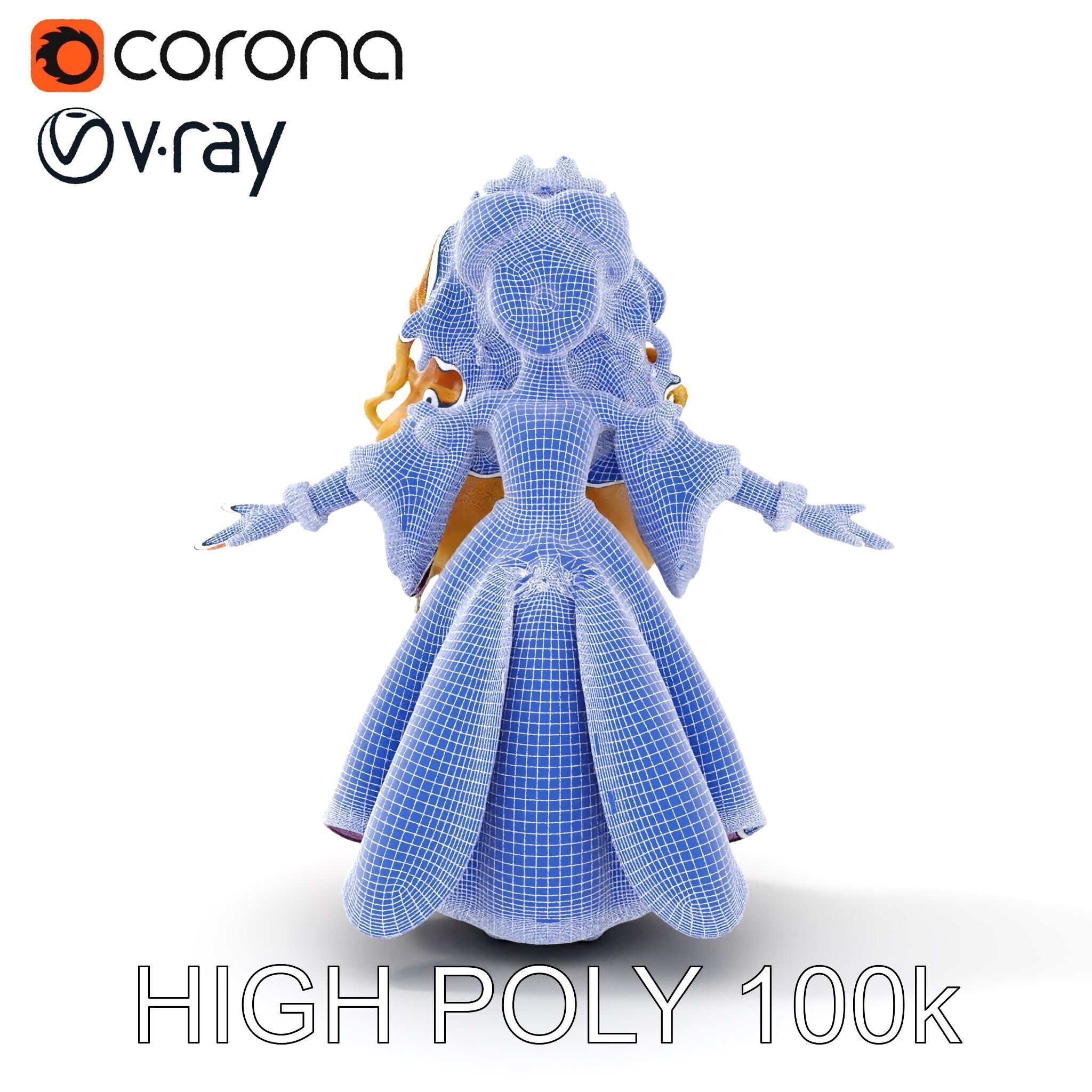 Princess Fantasy Character Model Rigged and Animated Low-poly 3D model_21
