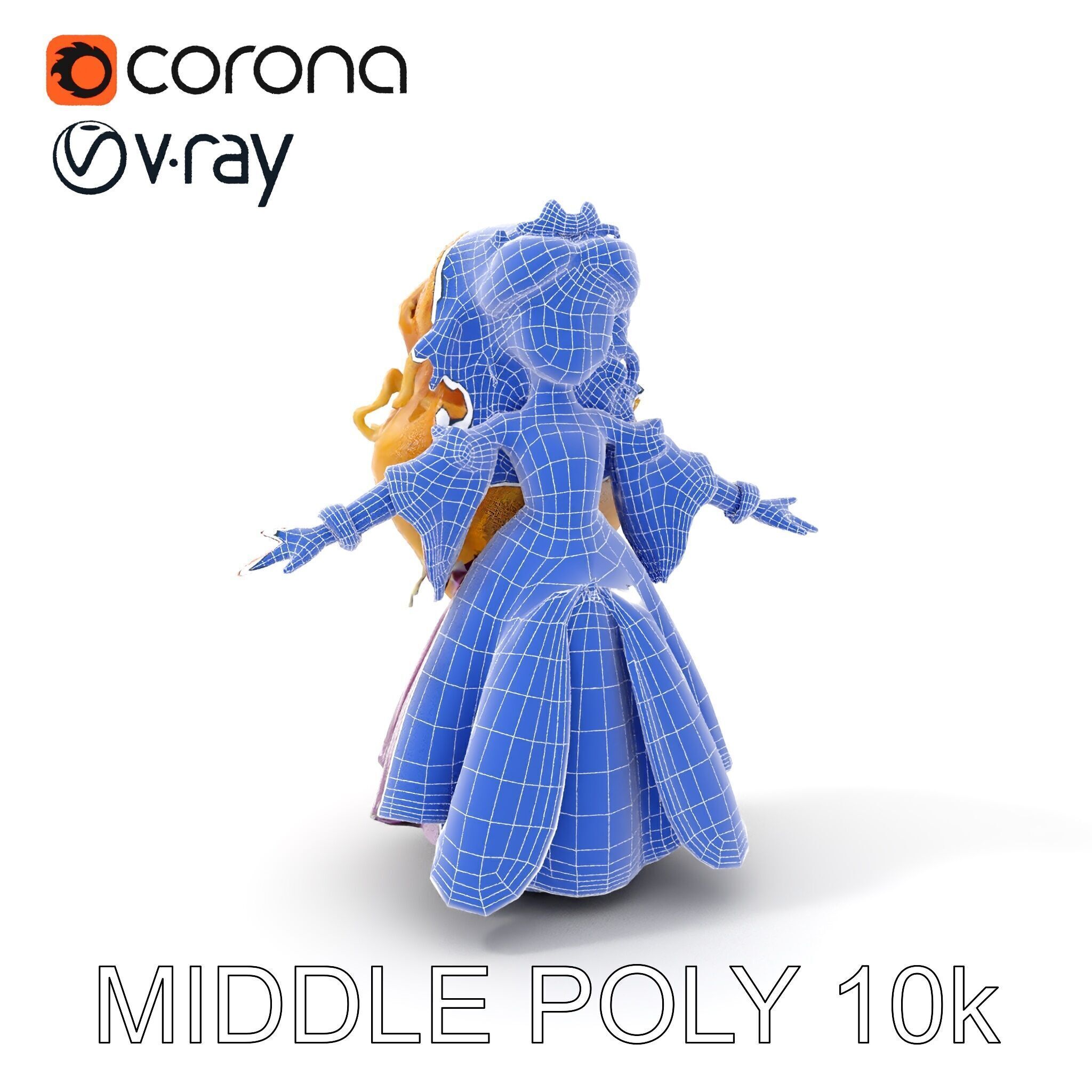Princess Fantasy Character Model Rigged and Animated Low-poly 3D model_25