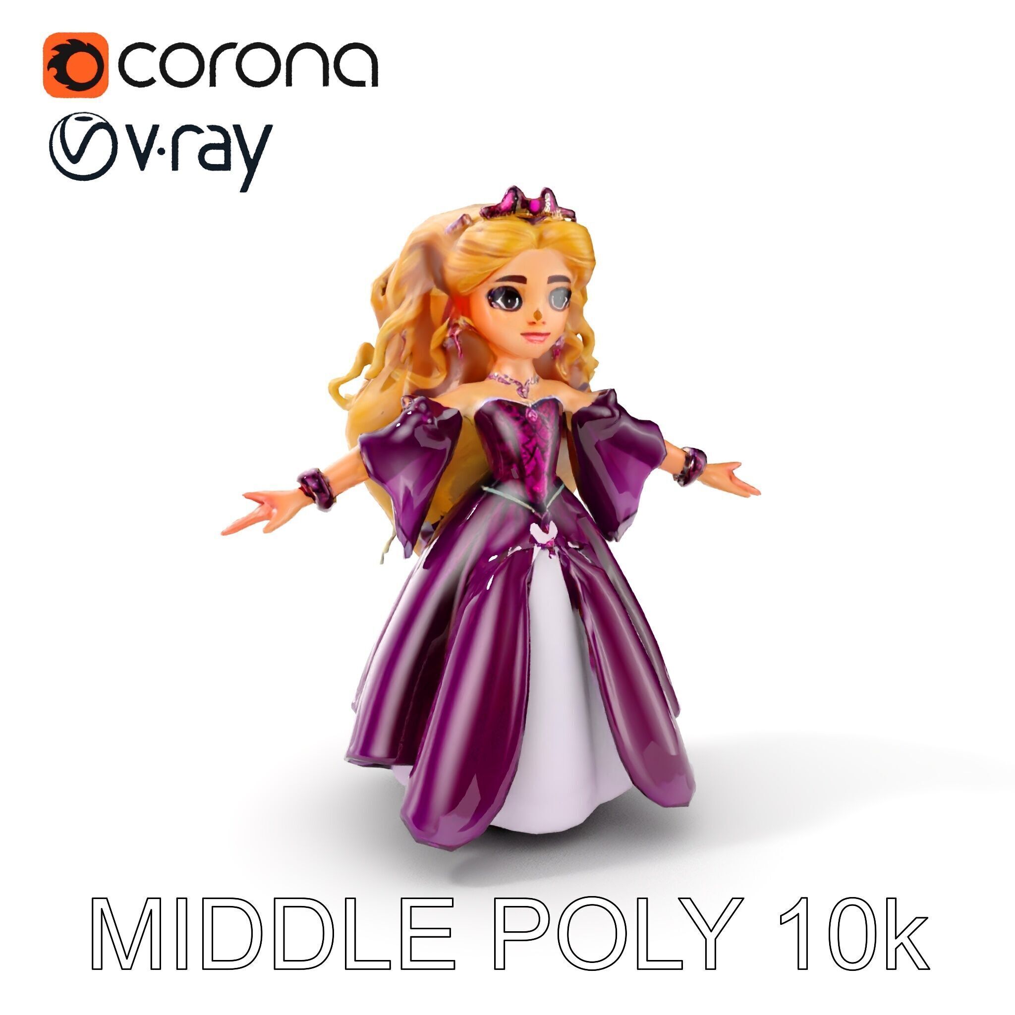 Princess Fantasy Character Model Rigged and Animated Low-poly 3D model_11