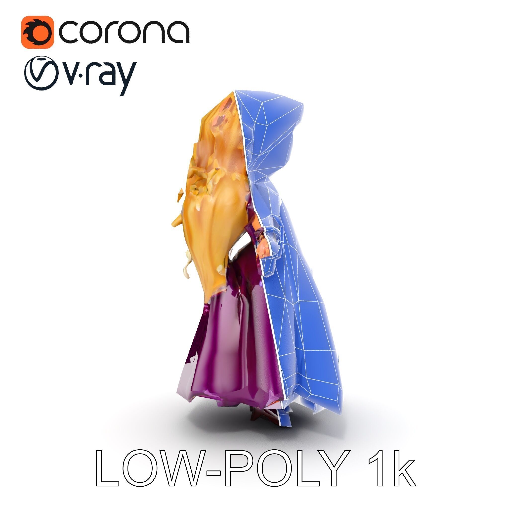 Princess Fantasy Character Model Rigged and Animated Low-poly 3D model_12
