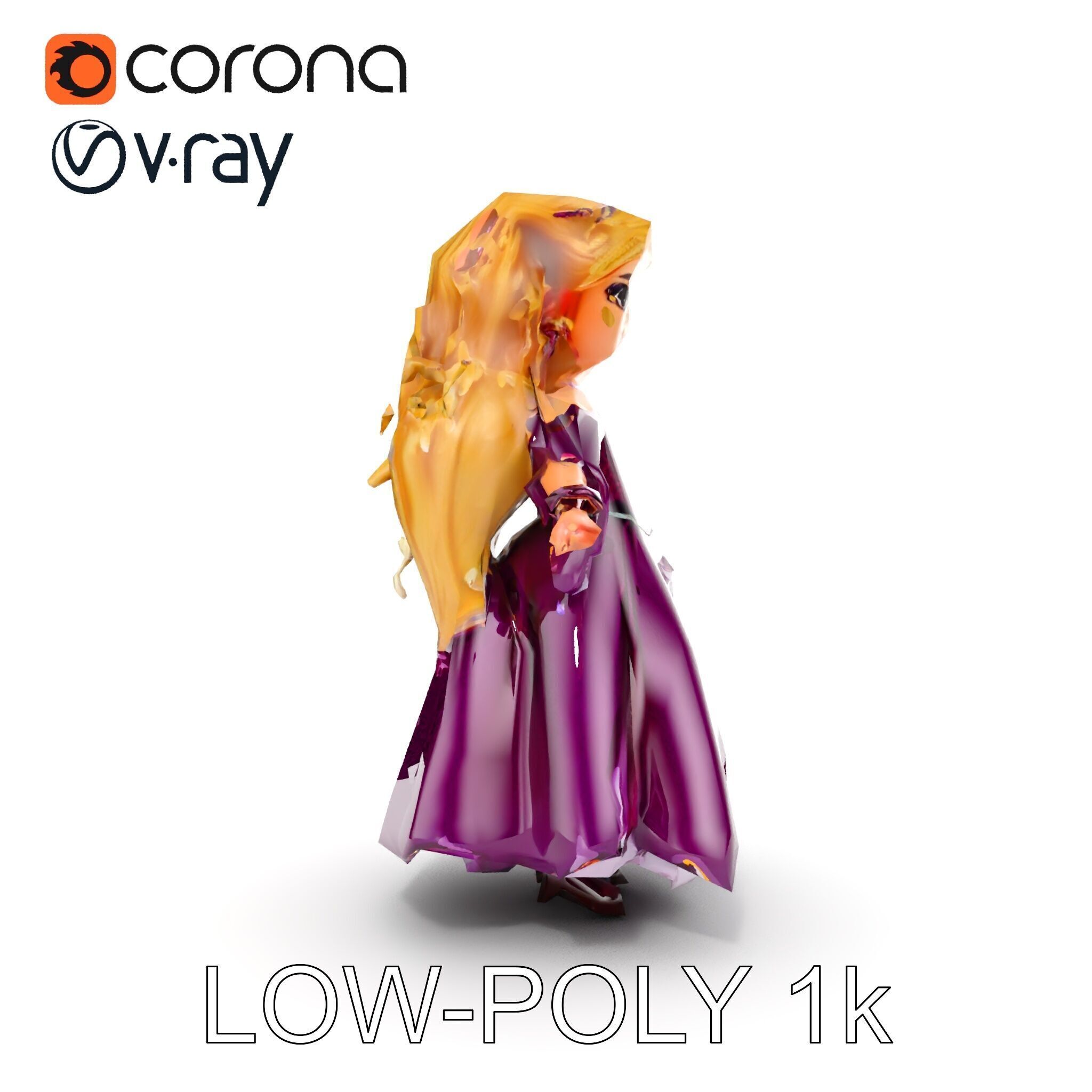 Princess Fantasy Character Model Rigged and Animated Low-poly 3D model_7