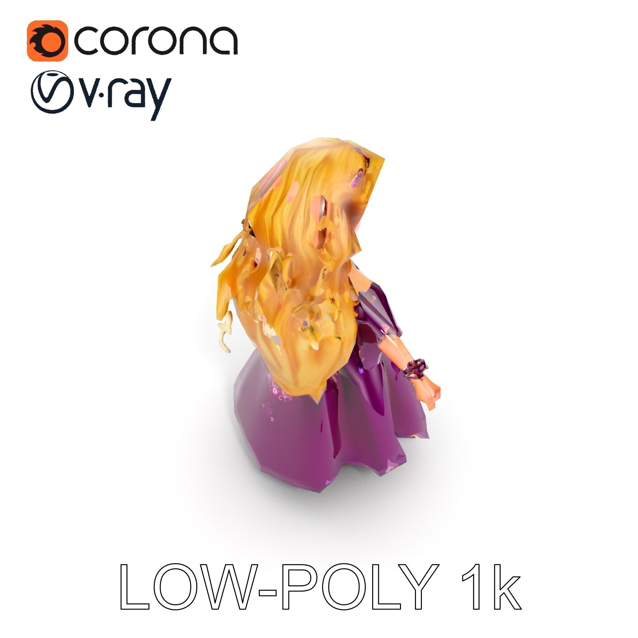 Princess Fantasy Character Model Rigged and Animated Low-poly 3D model_26