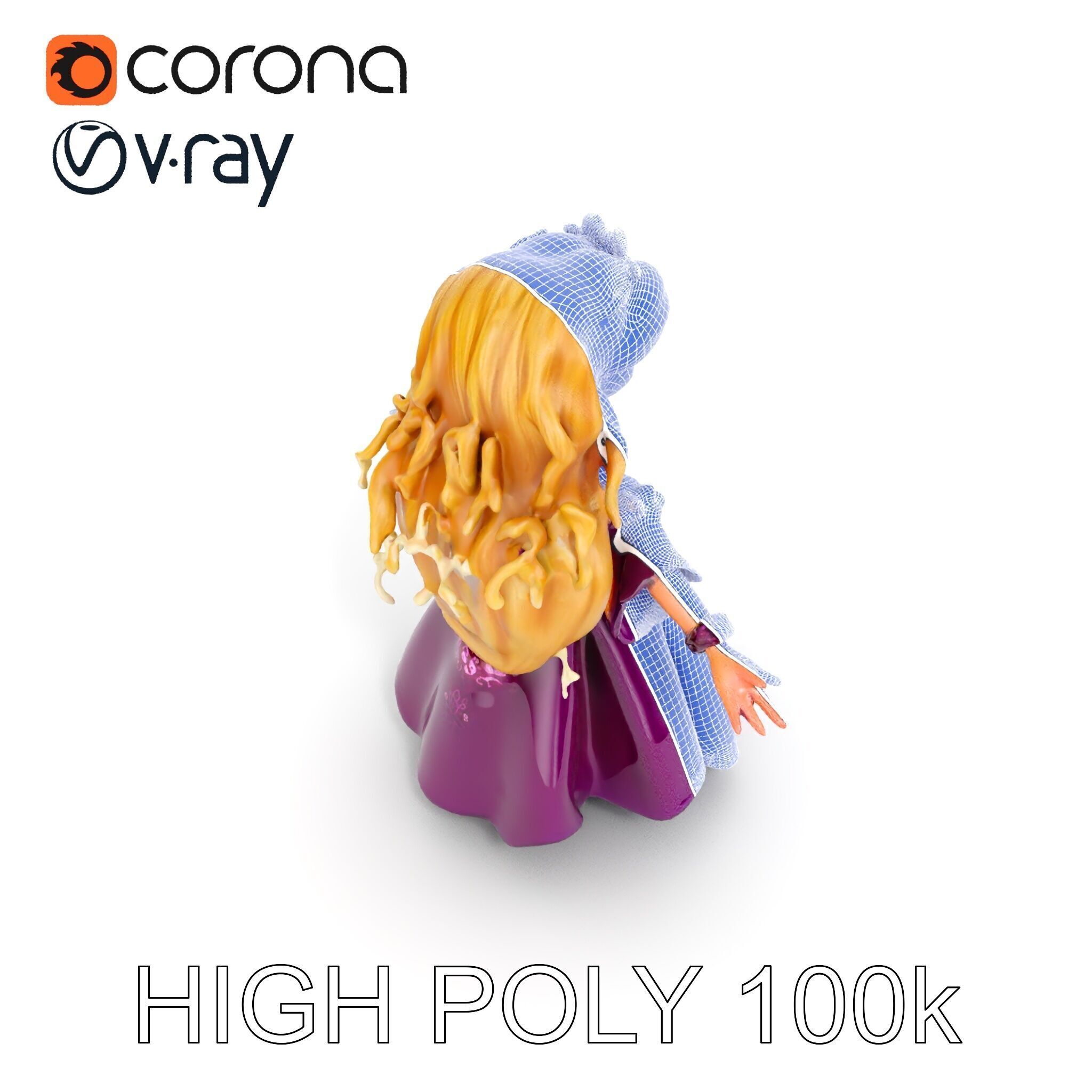 Princess Fantasy Character Model Rigged and Animated Low-poly 3D model_24