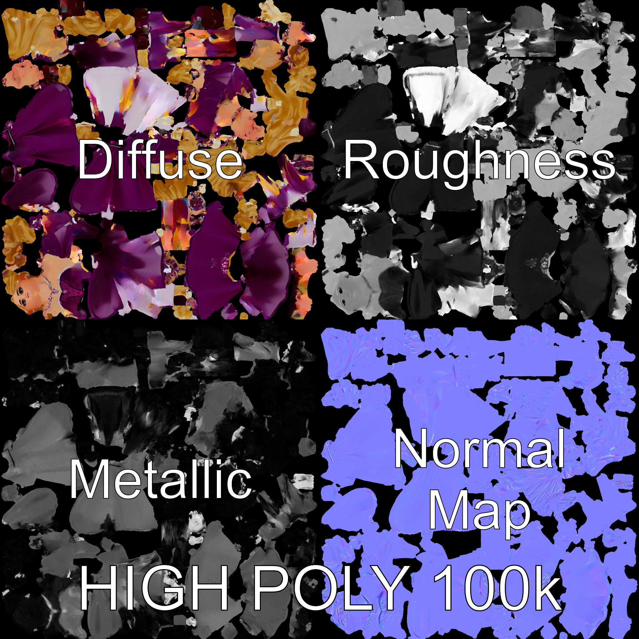 Princess Fantasy Character Model Rigged and Animated Low-poly 3D model_3