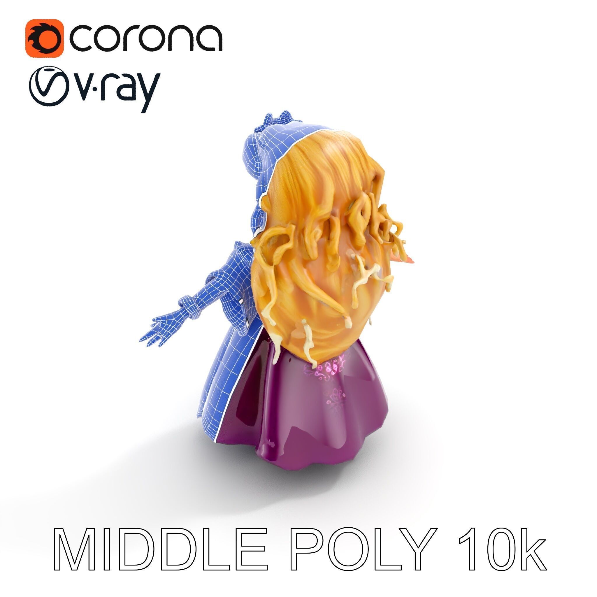 Princess Fantasy Character Model Rigged and Animated Low-poly 3D model_30