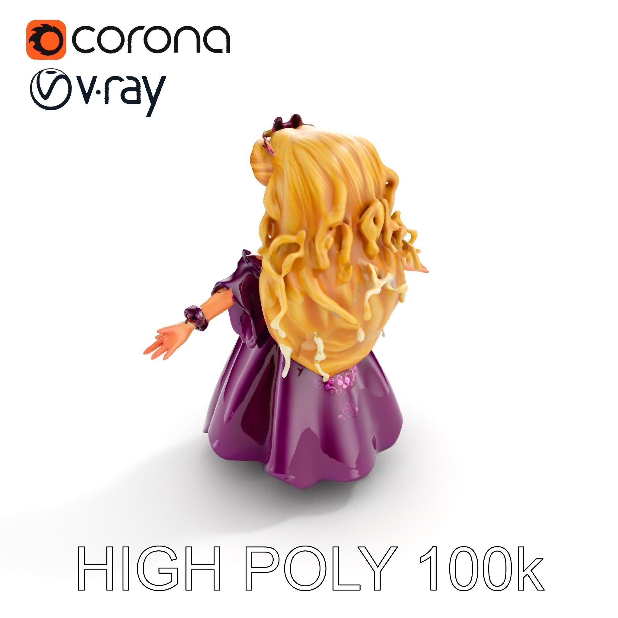 Princess Fantasy Character Model Rigged and Animated Low-poly 3D model_13