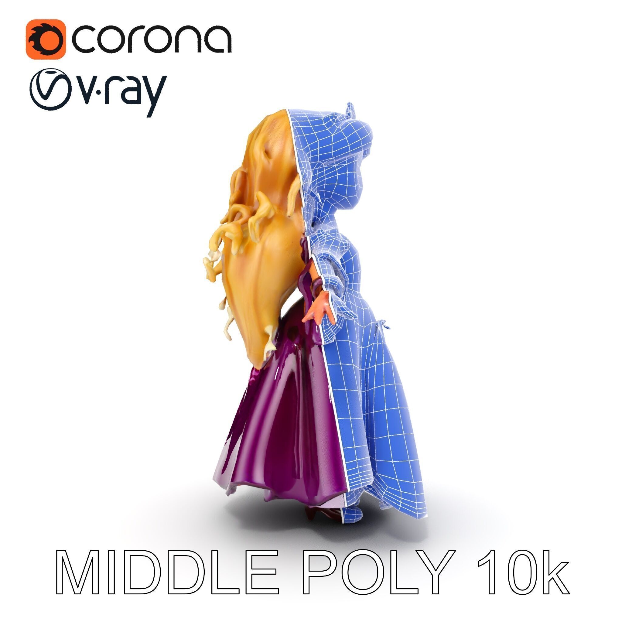 Princess Fantasy Character Model Rigged and Animated Low-poly 3D model_33
